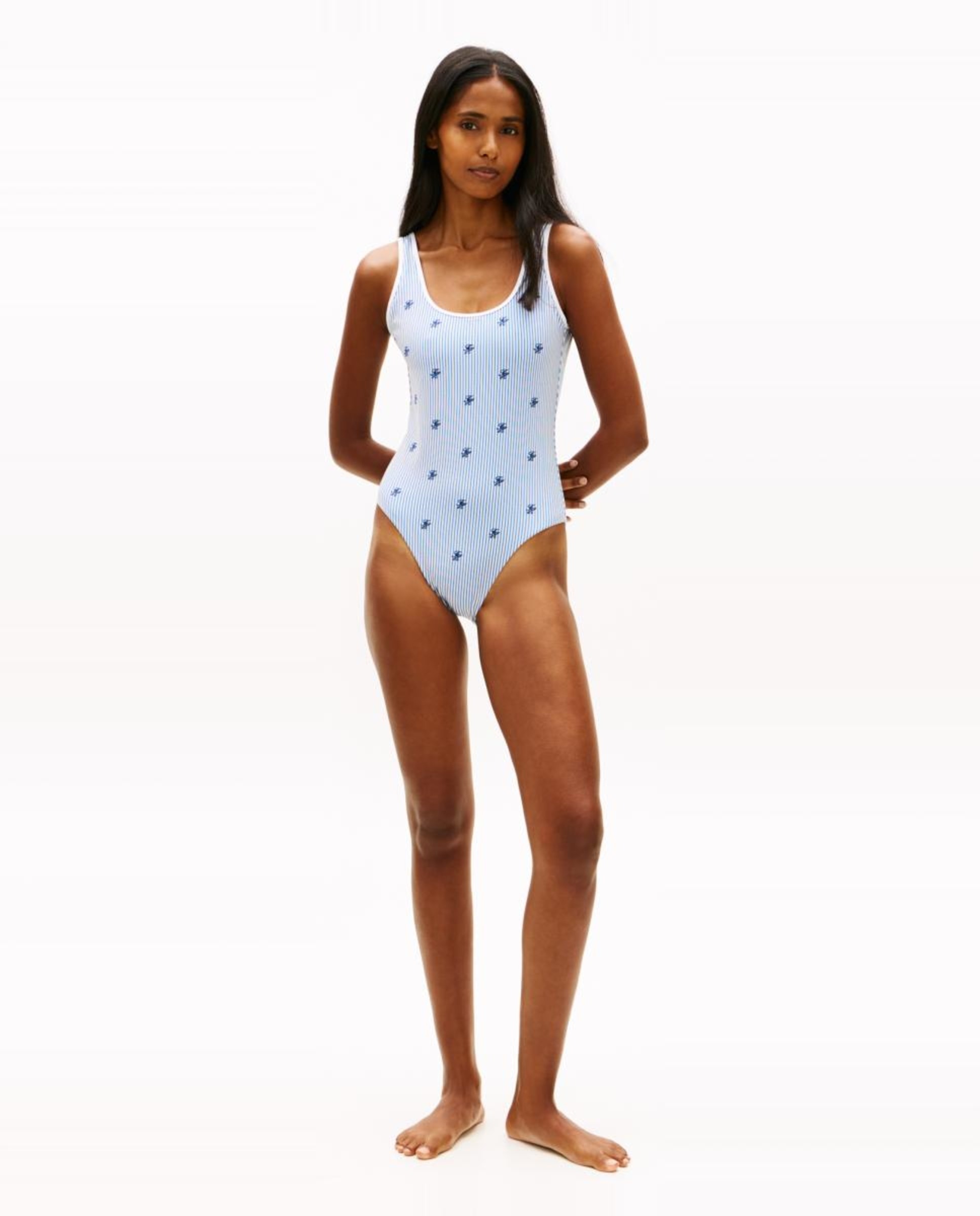 Fato de Banho com Mini Estampado de Logótipo TH e Decote Redondo Azul-claro-4