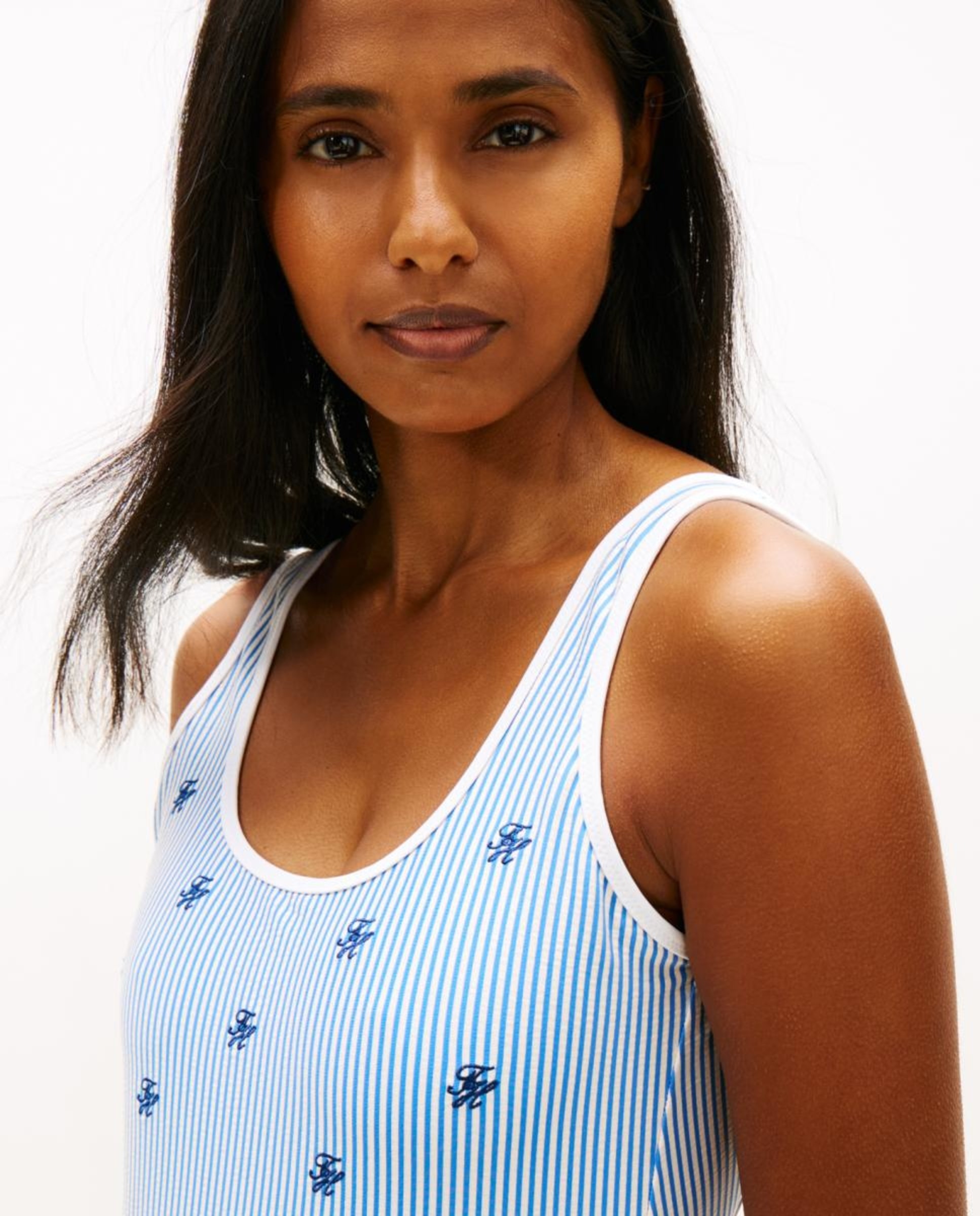 Fato de Banho com Mini Estampado de Logótipo TH e Decote Redondo Azul-claro-3