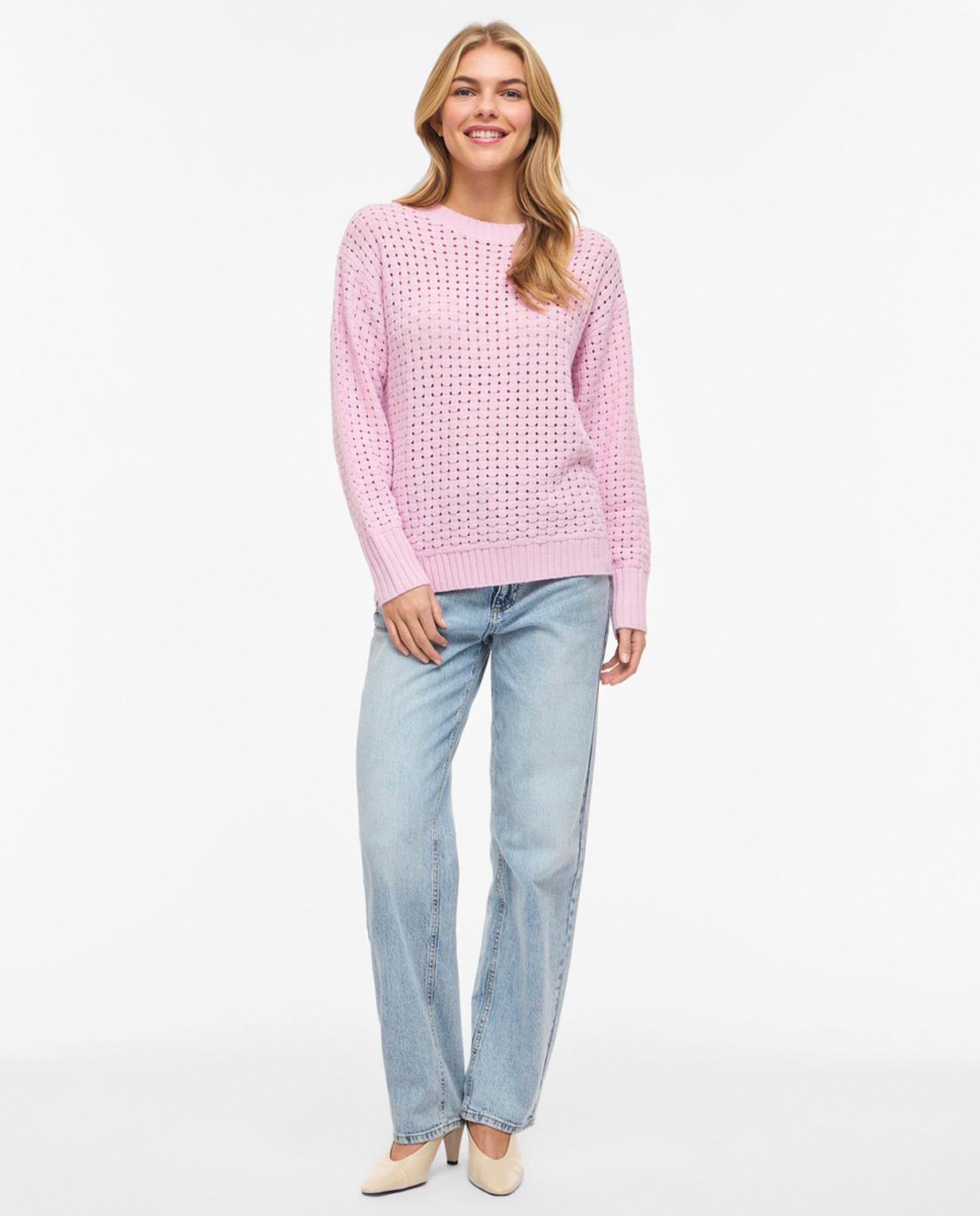 Camisola de malha rendilhada Rosa-6