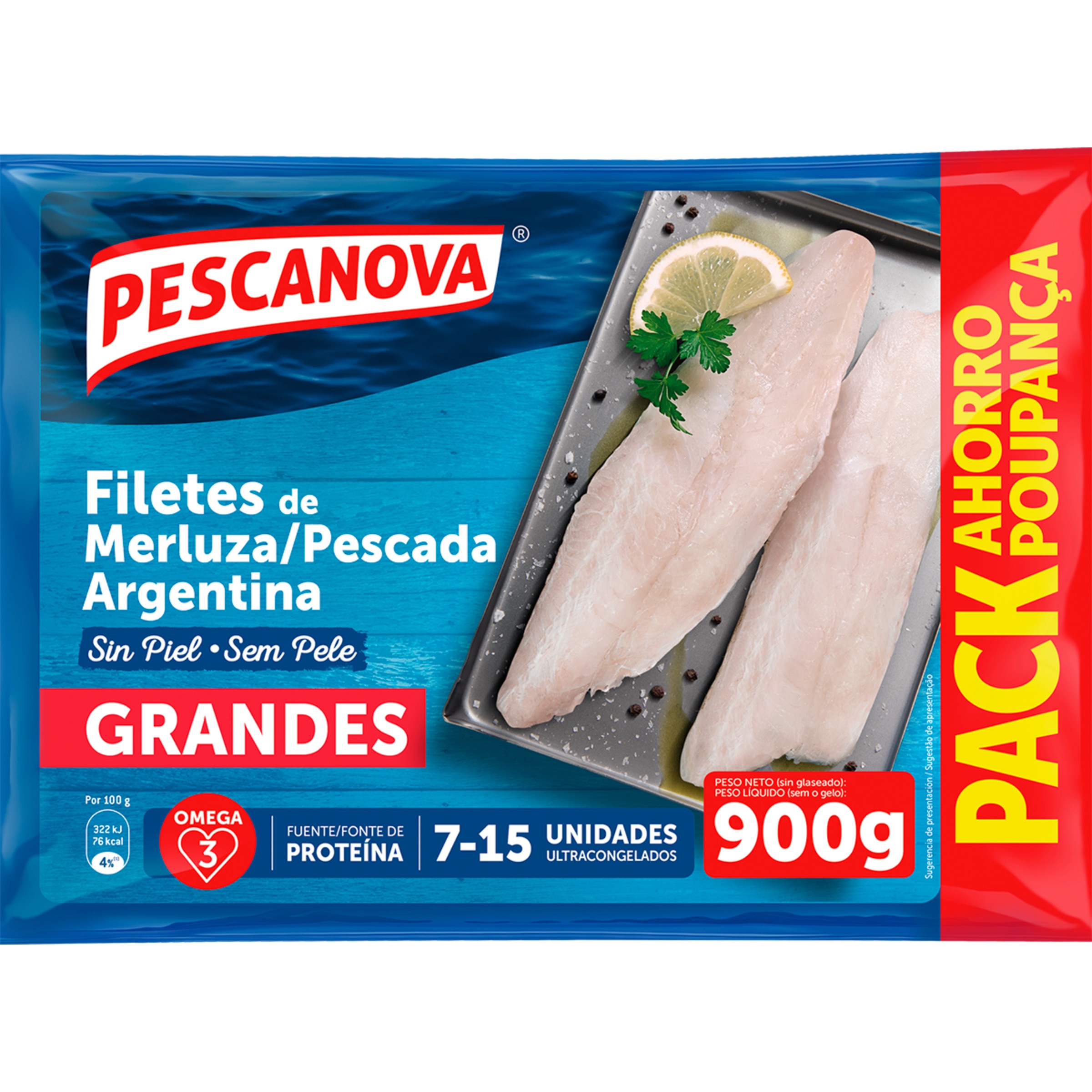 Filetes Pescada Argentina sem Pele embalagem 900 g
