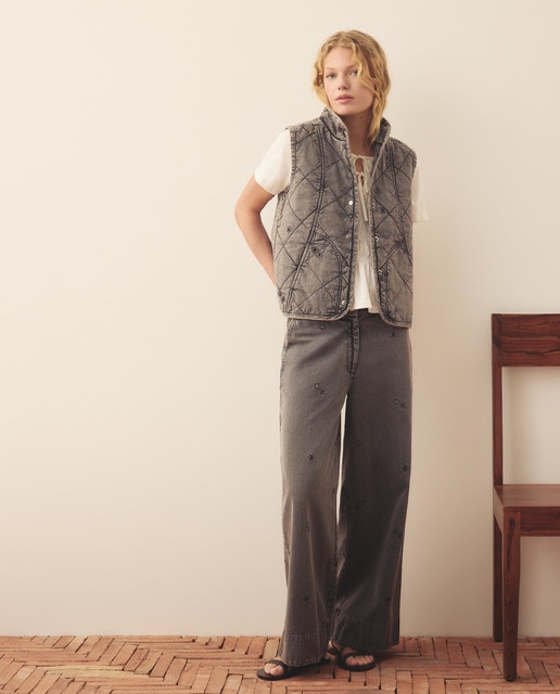 Imagen 0 de Pantalón vaquero liso de algodón de mujer