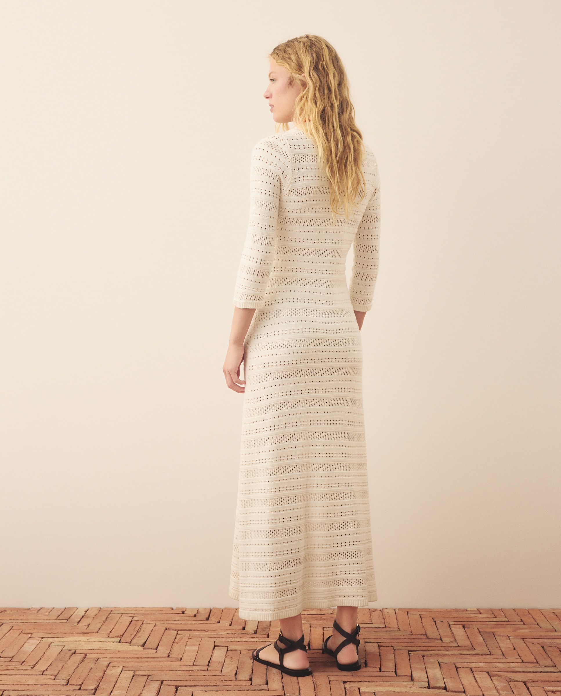 Vestido de Tricot com Colarinho de Polo 120 Cru-4