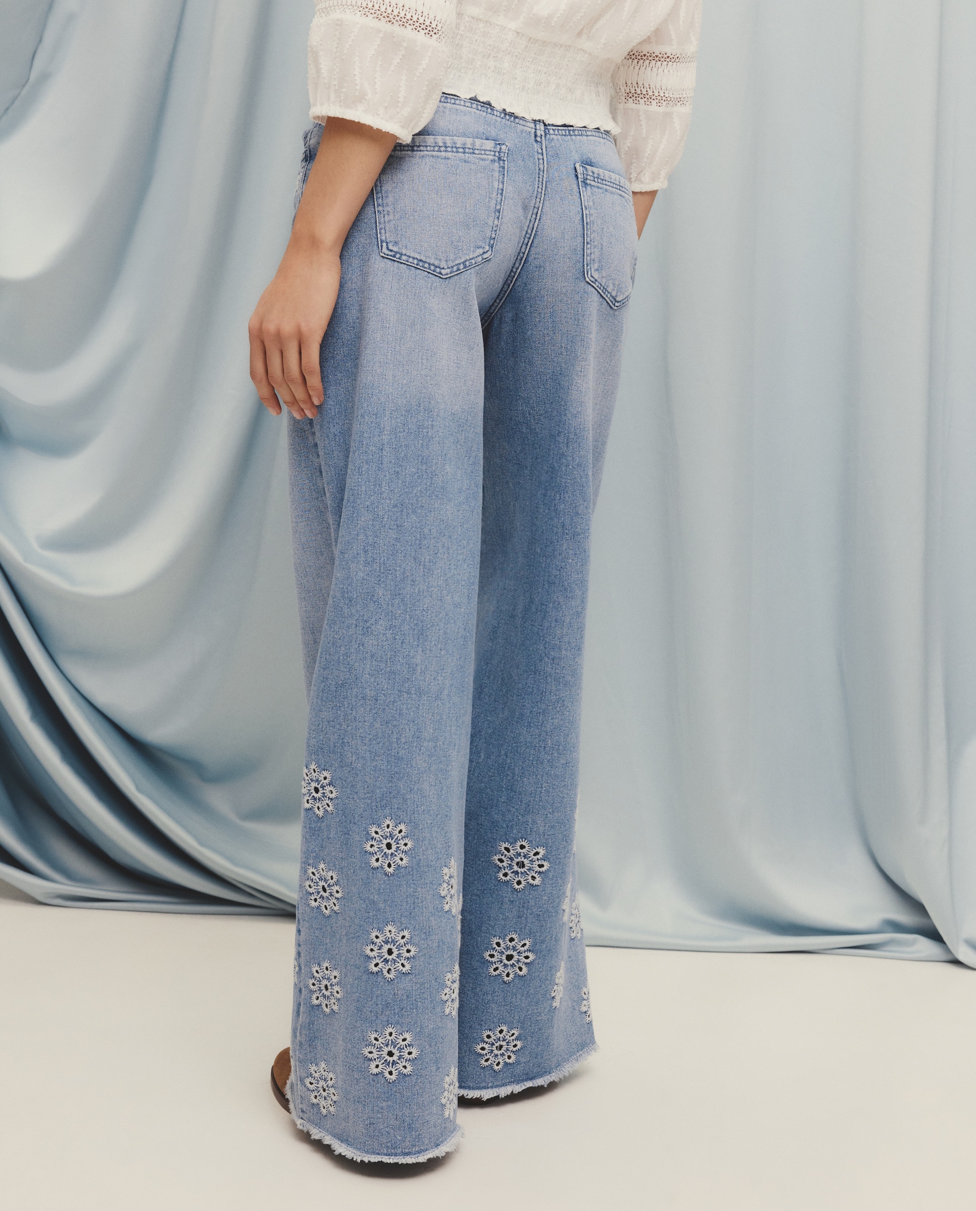Calças Wide Leg Perfuradas Azul-índigo-3