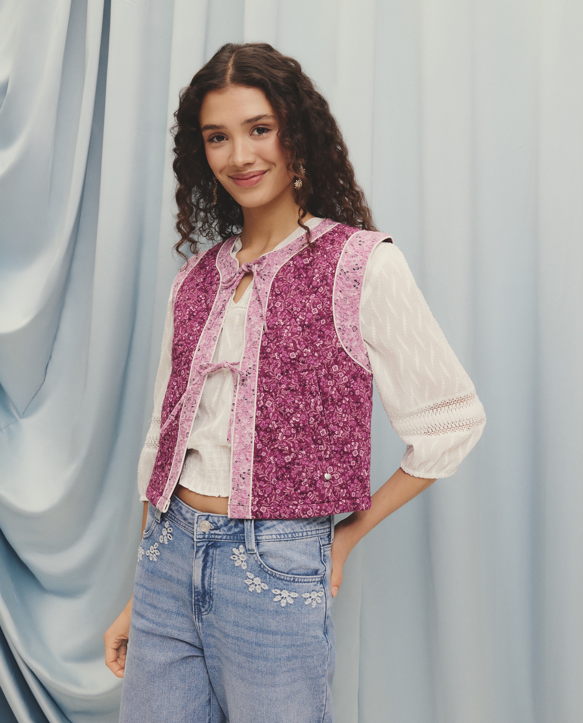 Colete com Estampado Floral 230 Rosa Escuro-1