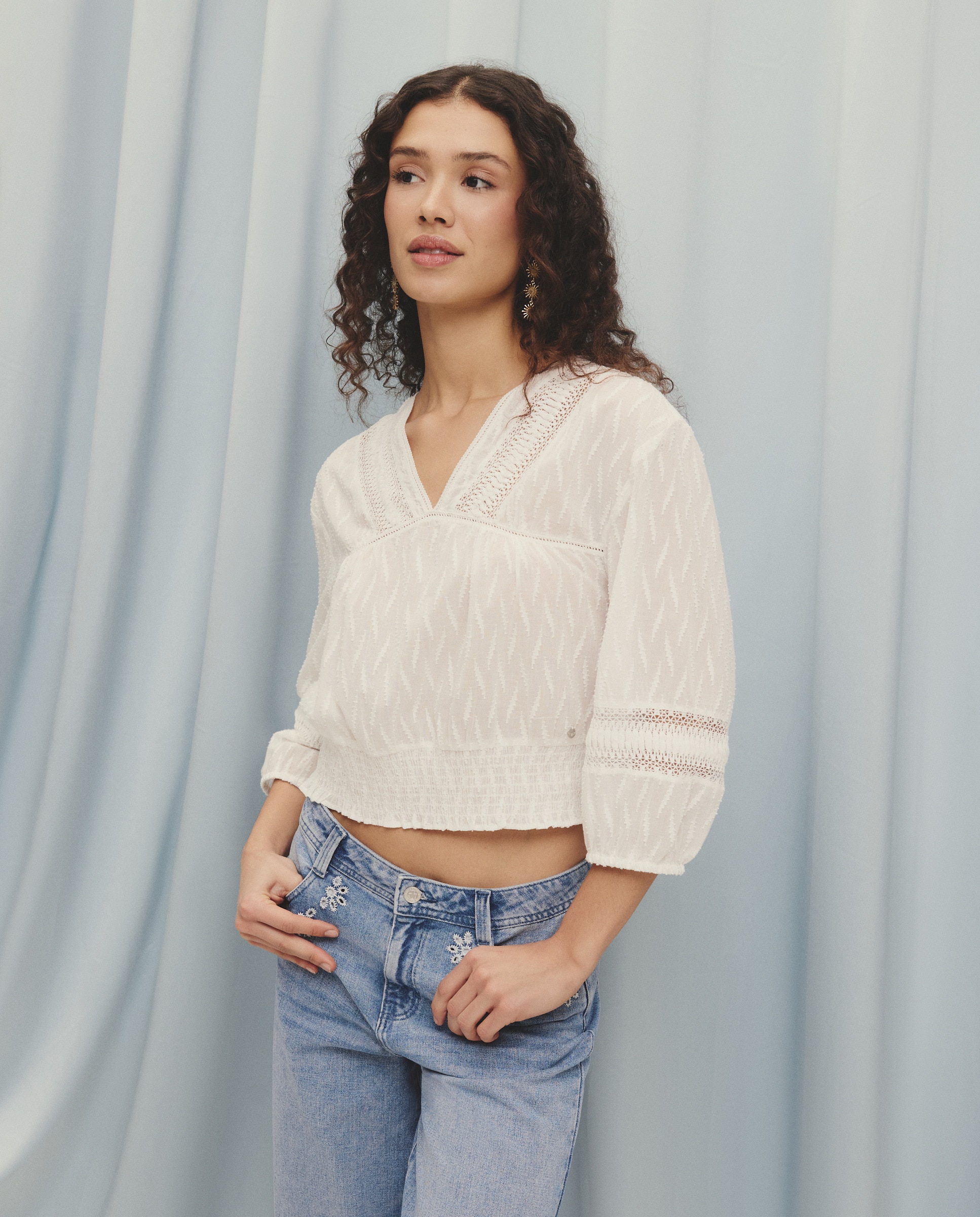 Blusa de Algodão Lisa com Manga Comprida 120 Cru-1