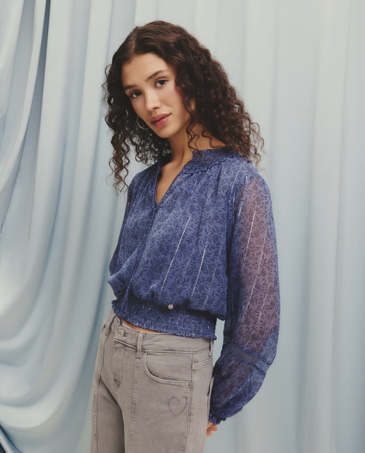 Imagem 0 de Blusa de Chiffon com Manga Comprida com Elásticos