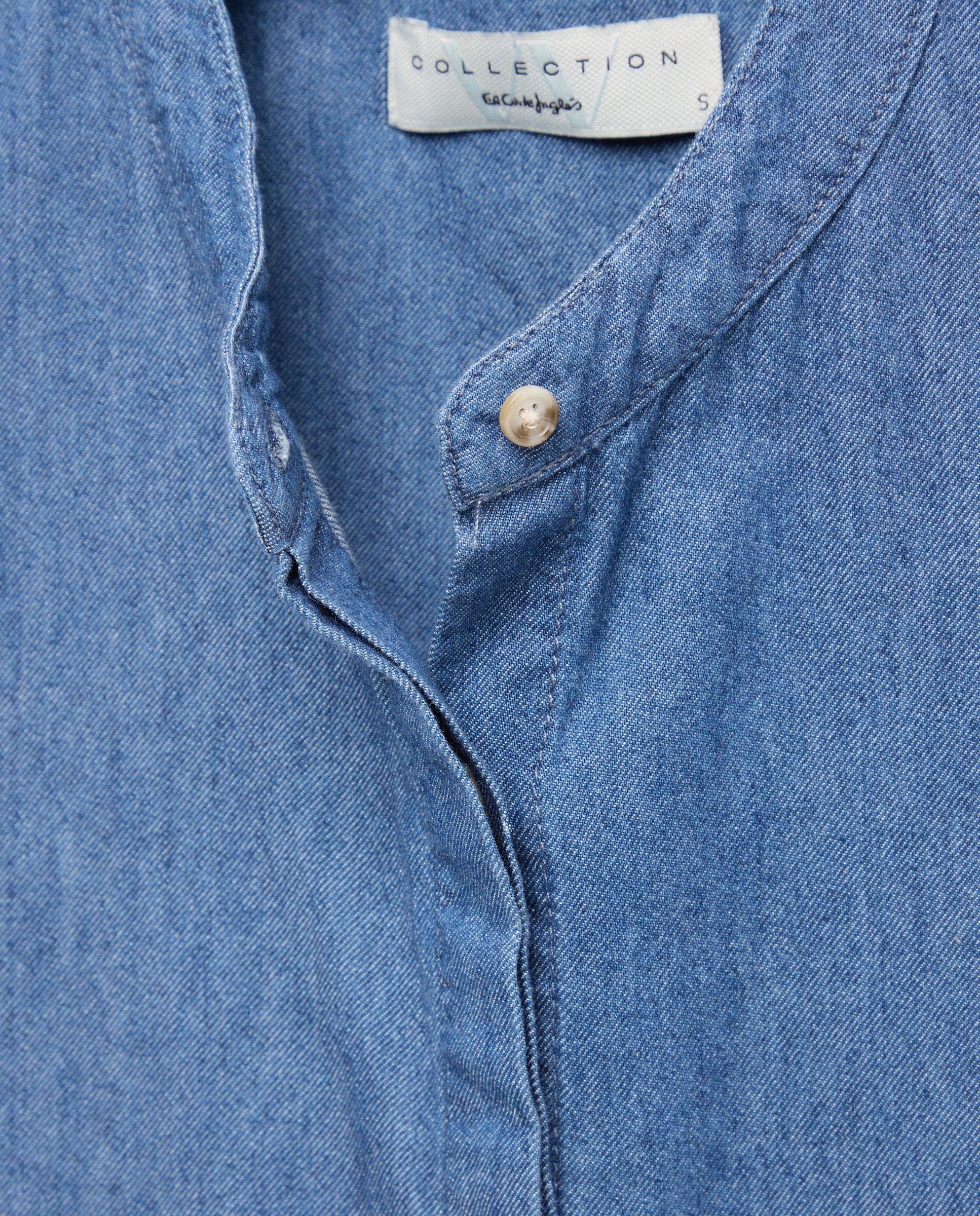 Blusa de Ganga com Gola à Padre Azul pálido-5