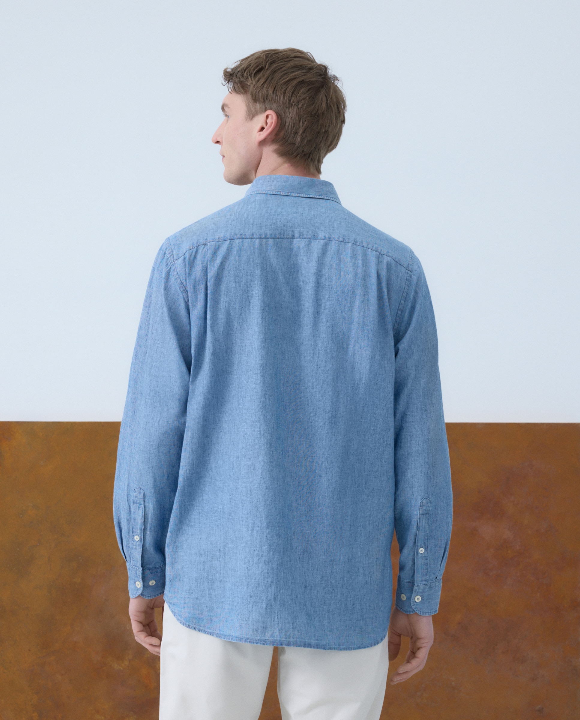 Camisa Casual com Manga Comprida Azul-índigo-3