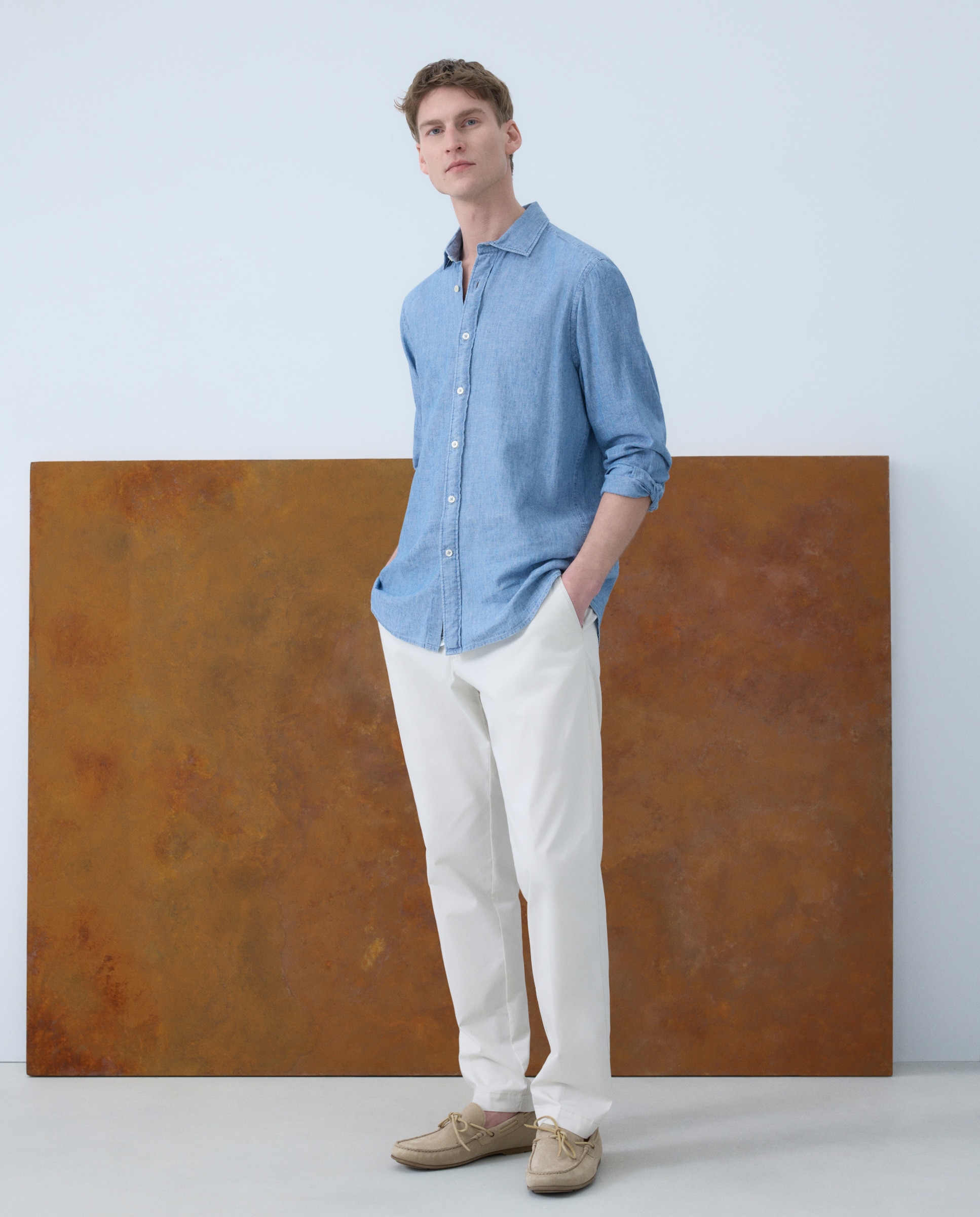 Camisa Casual com Manga Comprida Azul-índigo-2