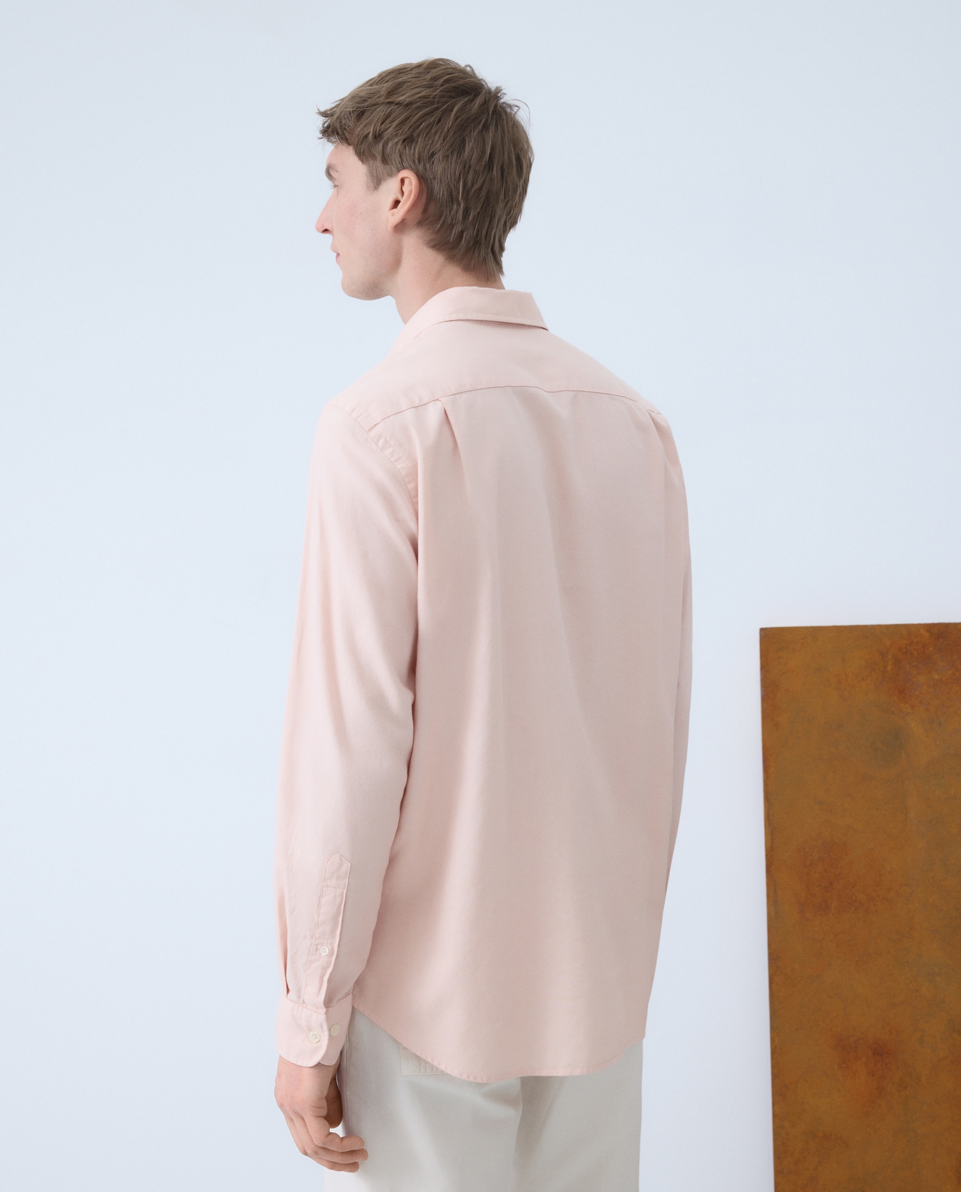 Camisa Casual de Algodão com Estrutura e Manga Comprida Rosa-3