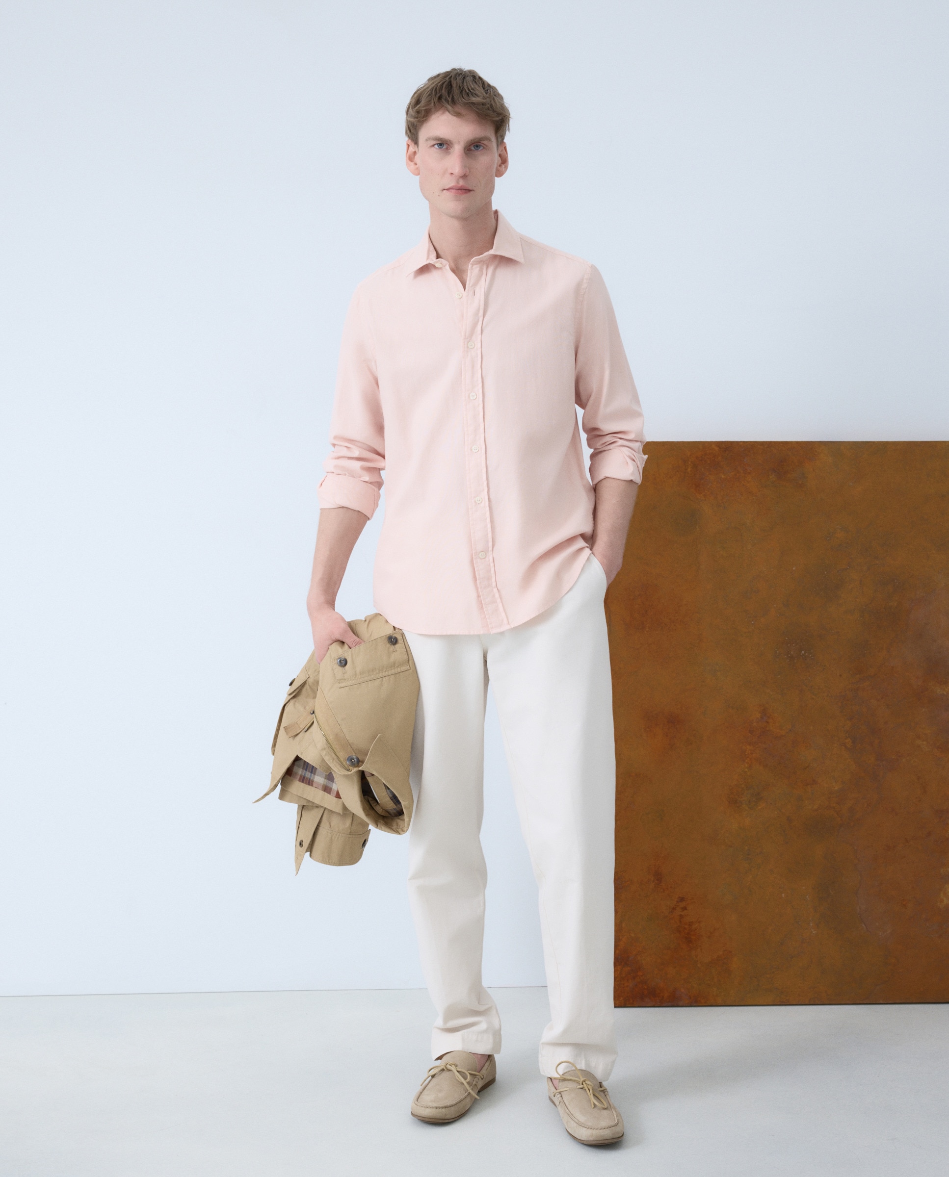 Camisa Casual de Algodão com Estrutura e Manga Comprida Rosa-2