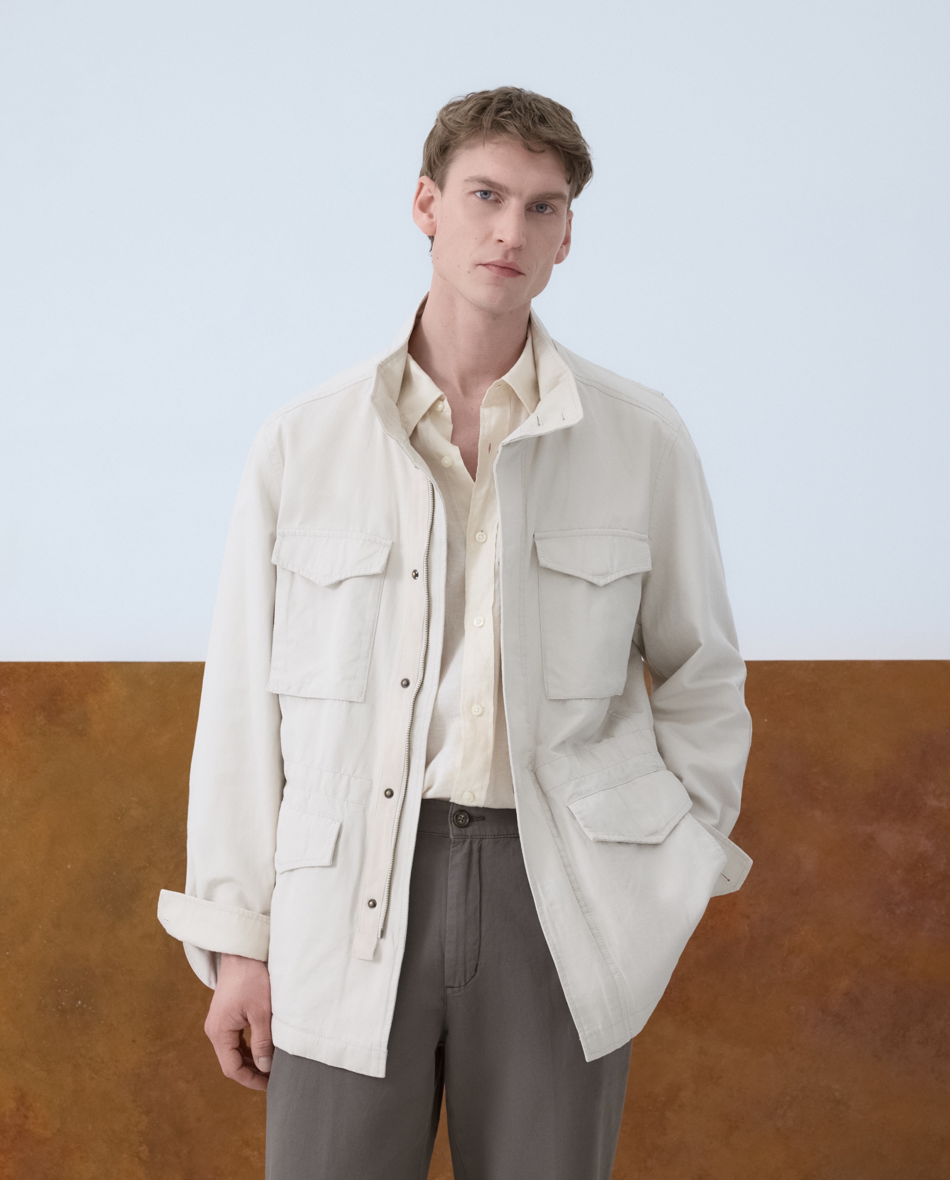 Field Jacket Ligeiro com Mistura de Algodão e Linho Pedra-2