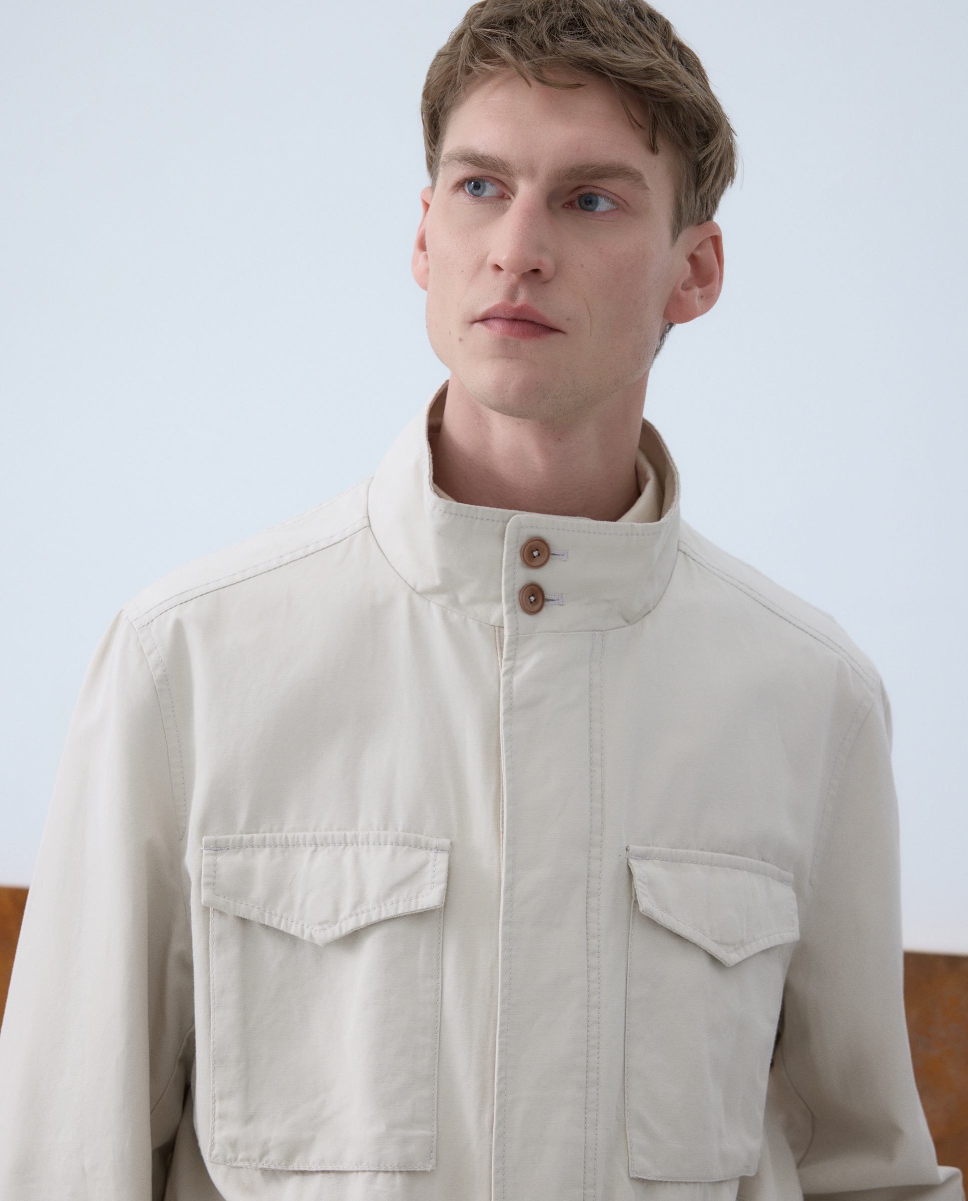 Field Jacket Ligeiro com Mistura de Algodão e Linho Pedra-4