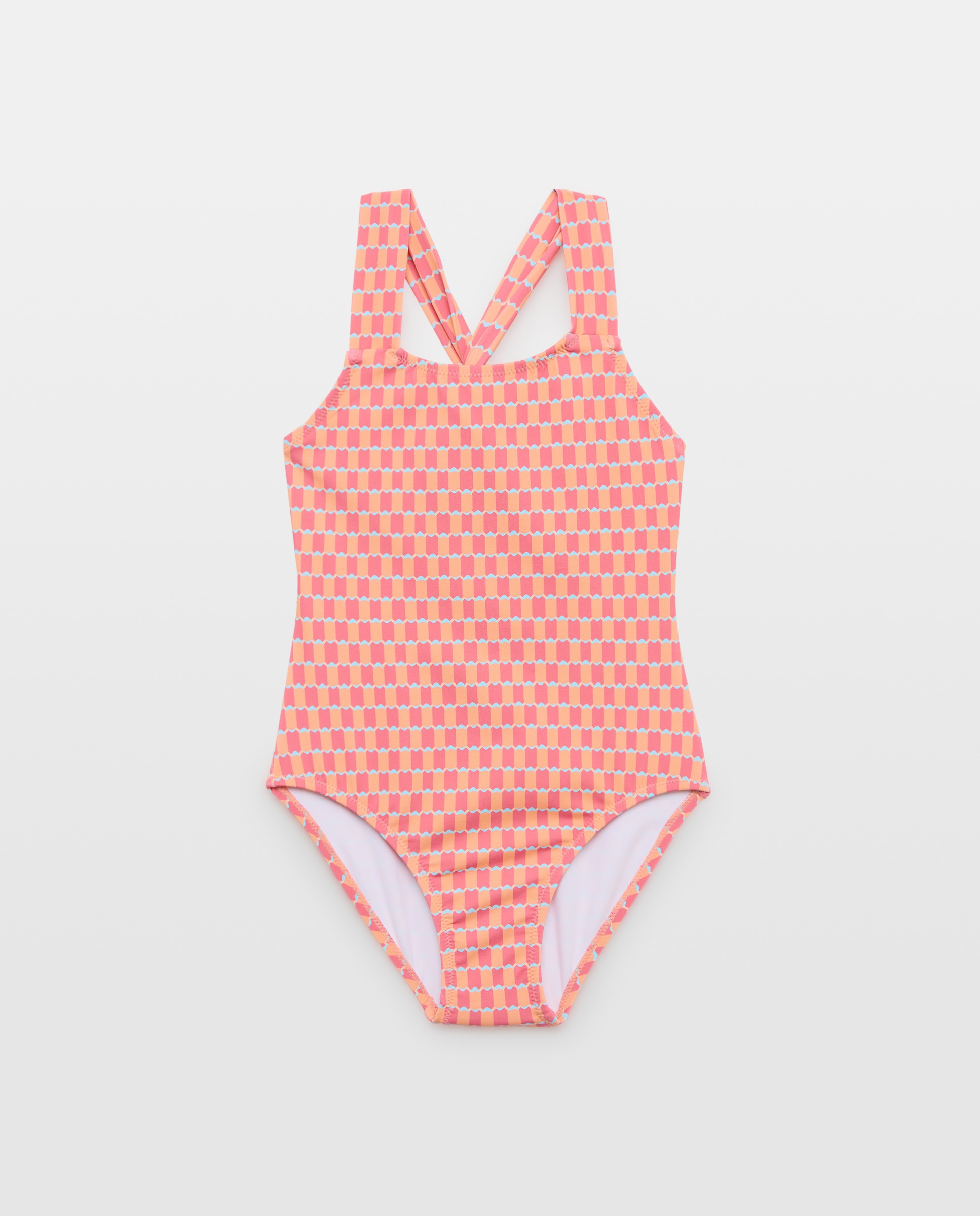 Bañador niña nudo cuadros 660 Naranja-1