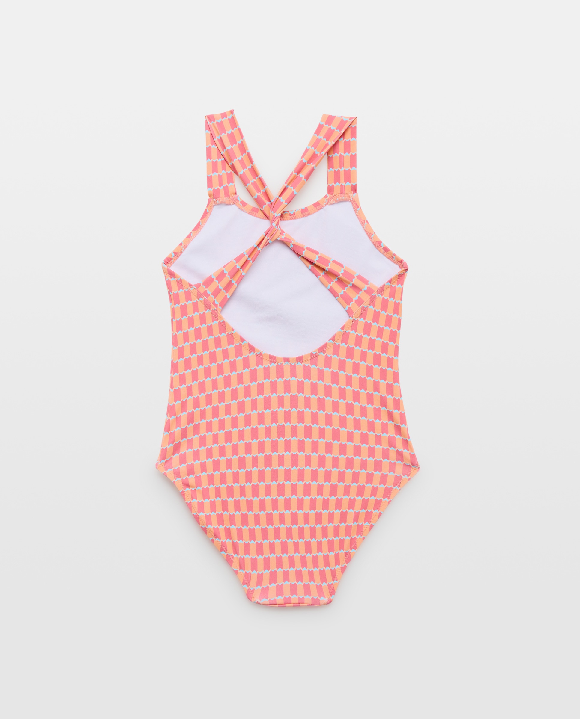 Bañador niña nudo cuadros 660 Naranja-2