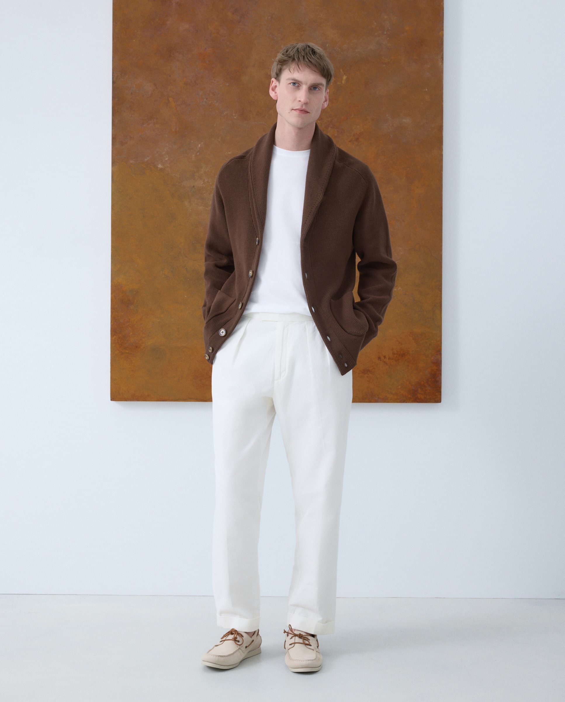 Cardigan com Botões e Gola de Lapela Castanho-2