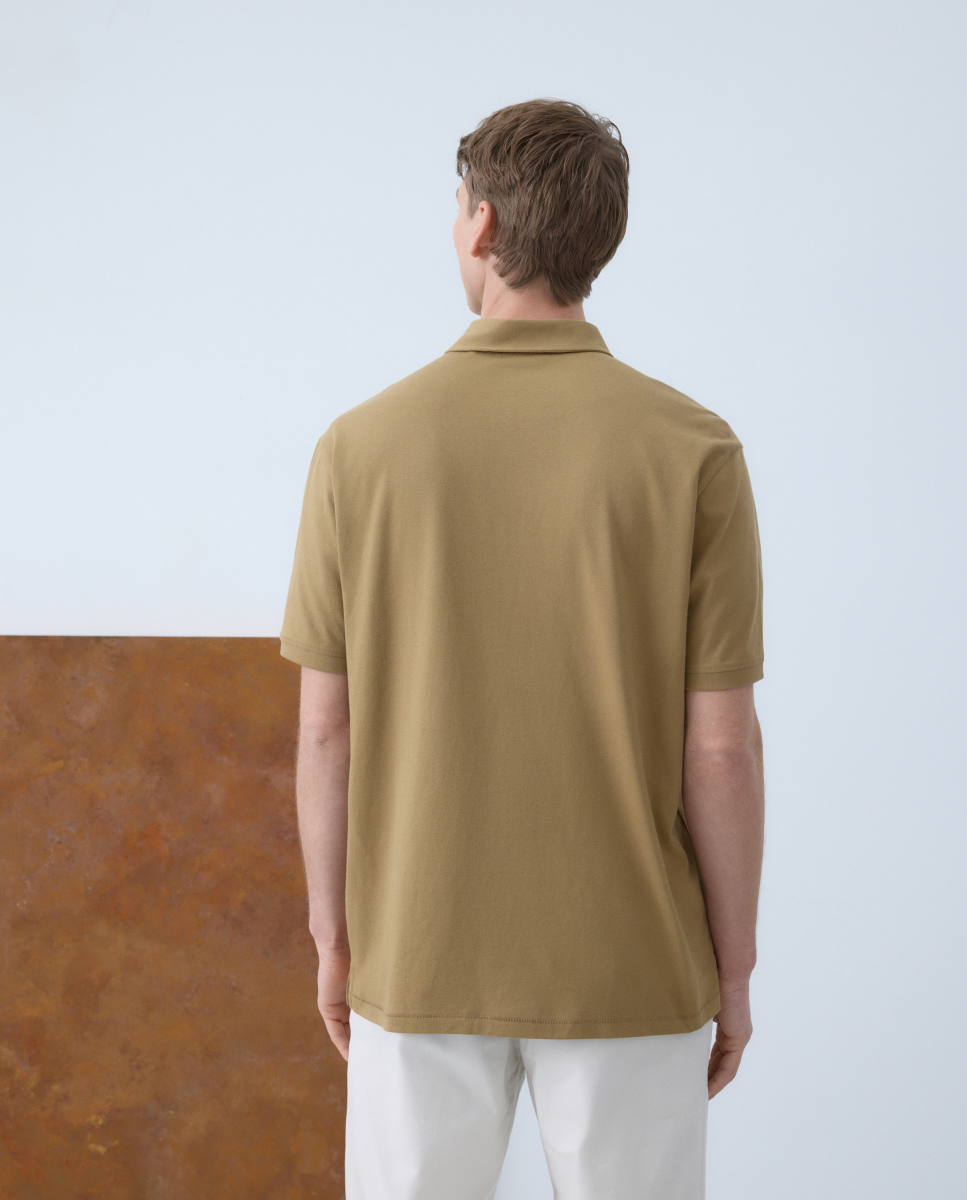 Polo Piqué de Algodão Pima com Manga Curta Castanho-3