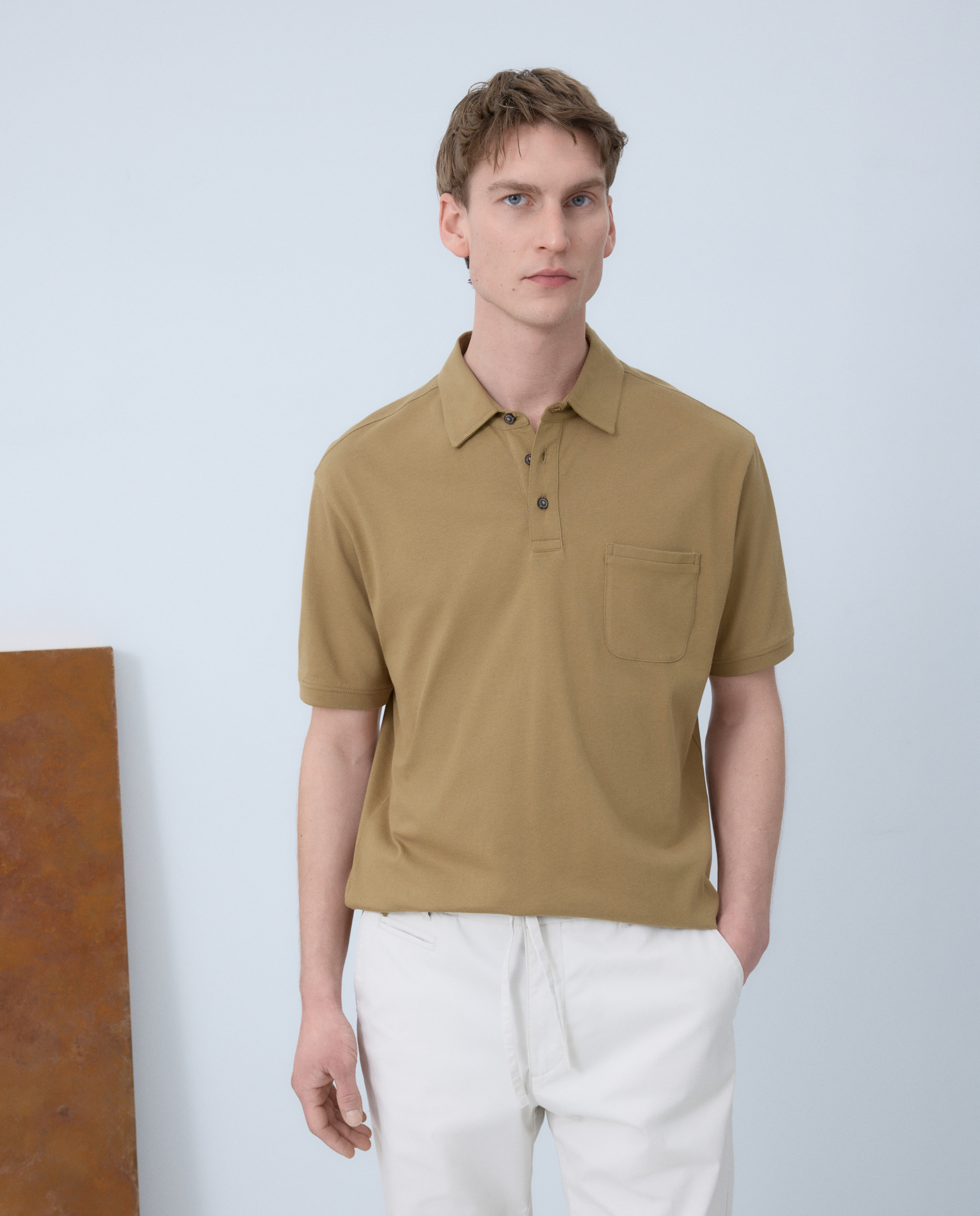 Polo Piqué de Algodão Pima com Manga Curta Castanho-2