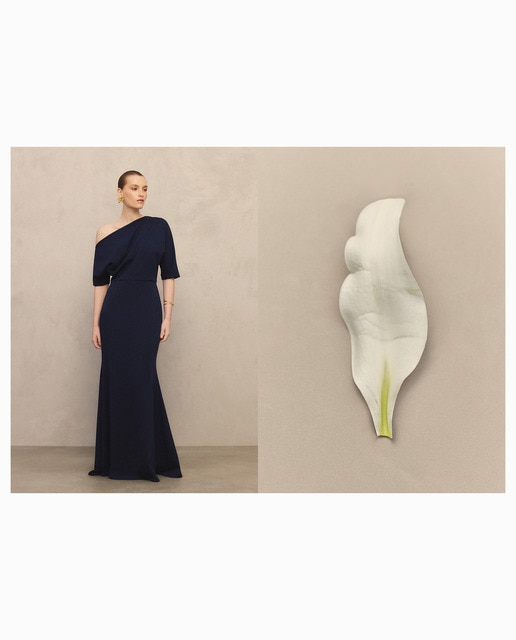 Imagem 0 de Vestido Comprido com Top Assimétrico em Cetim