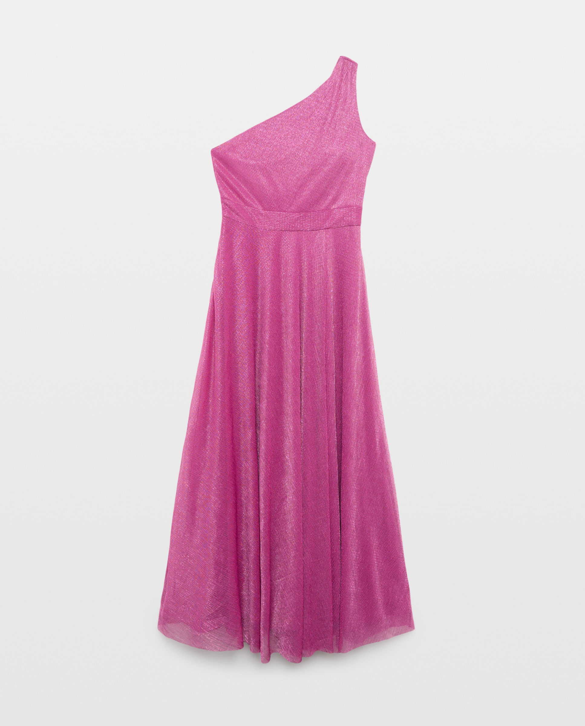 Vestido Comprido de Malha de Fio Metalizado Assimétrico Buganvília-4