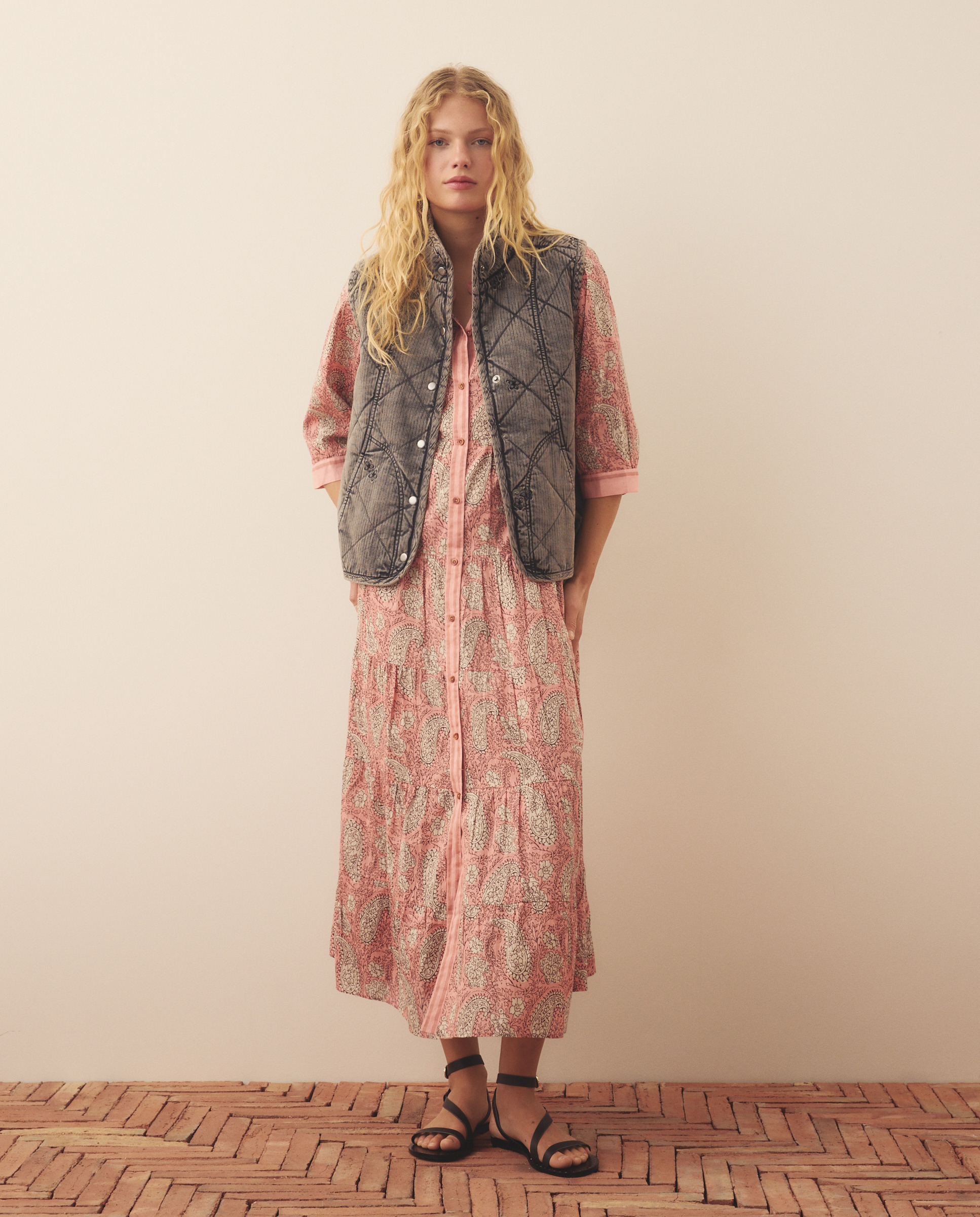 Vestido camiseiro com estampado Rosa-3