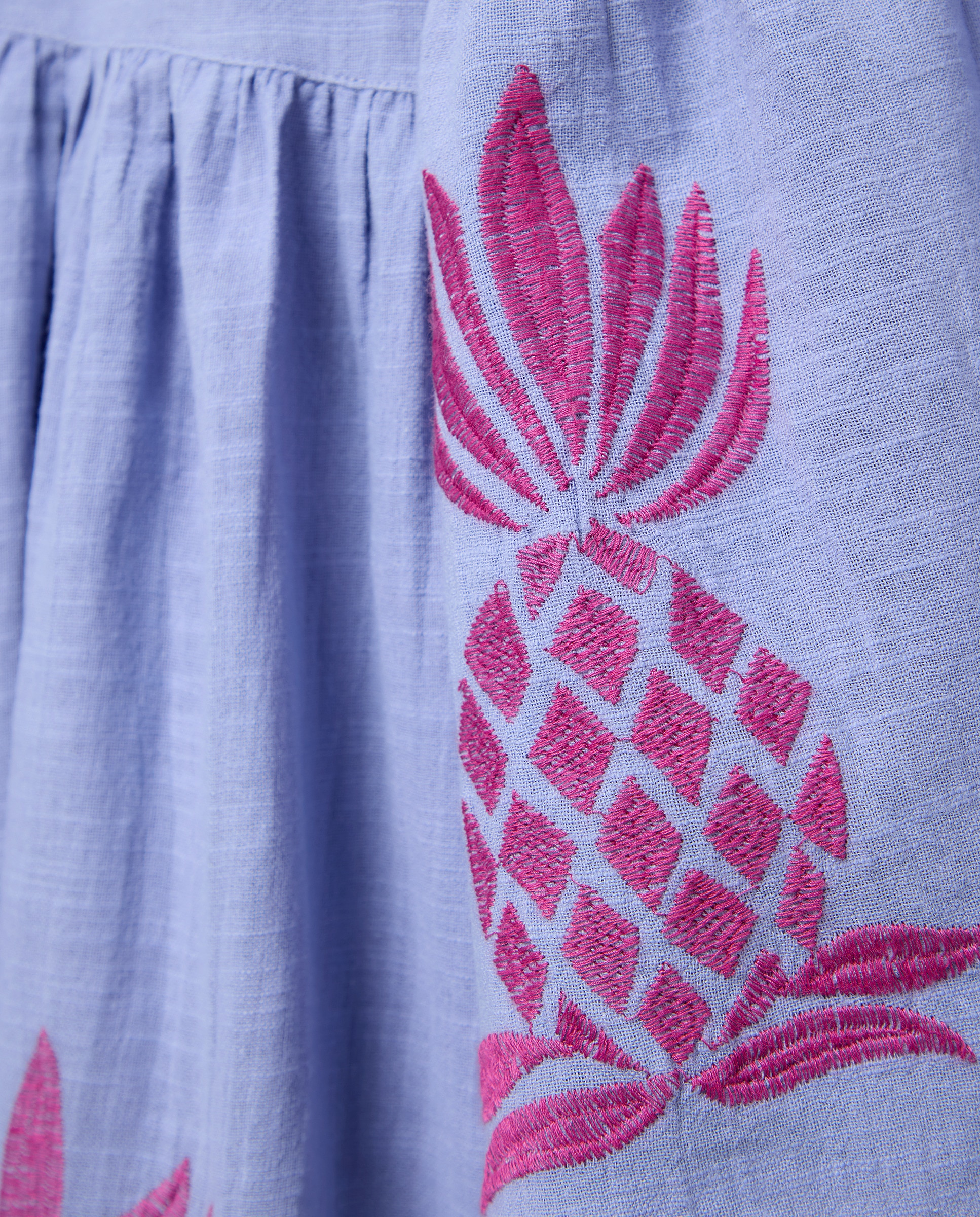 Vestido Curto com Bordado de Ananases 400 Azul-2