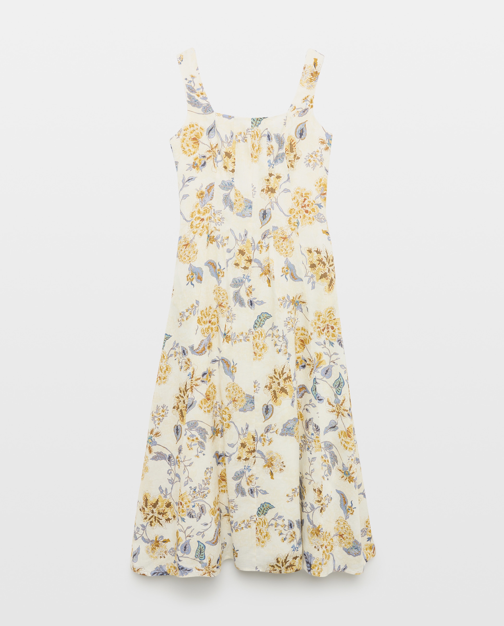 Vestido de Linho sem Mangas com Decote Quadrado e Estampado Floral Amarelo-4