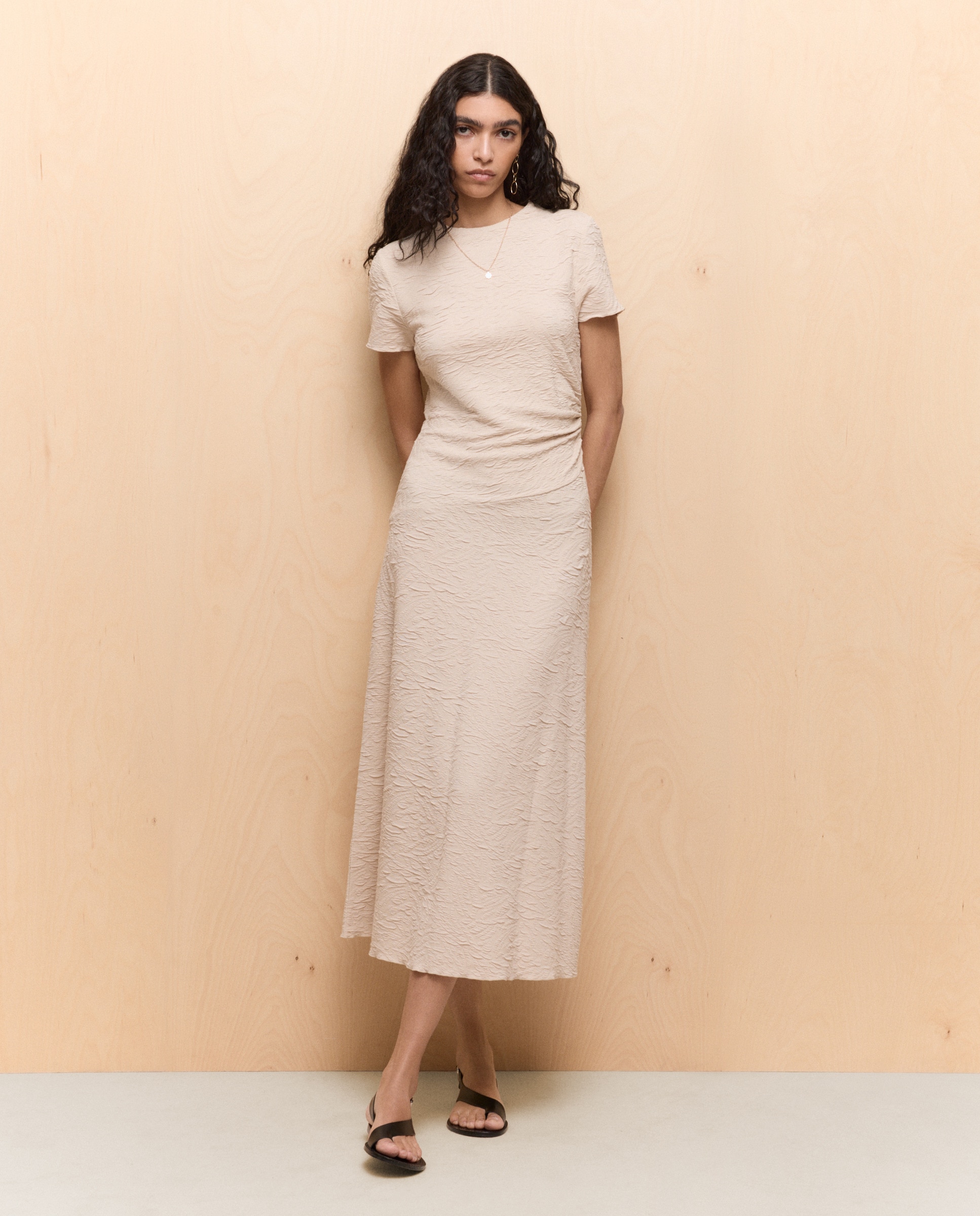 Vestido Midi em Tecido com Estrutura 120 Cru-2
