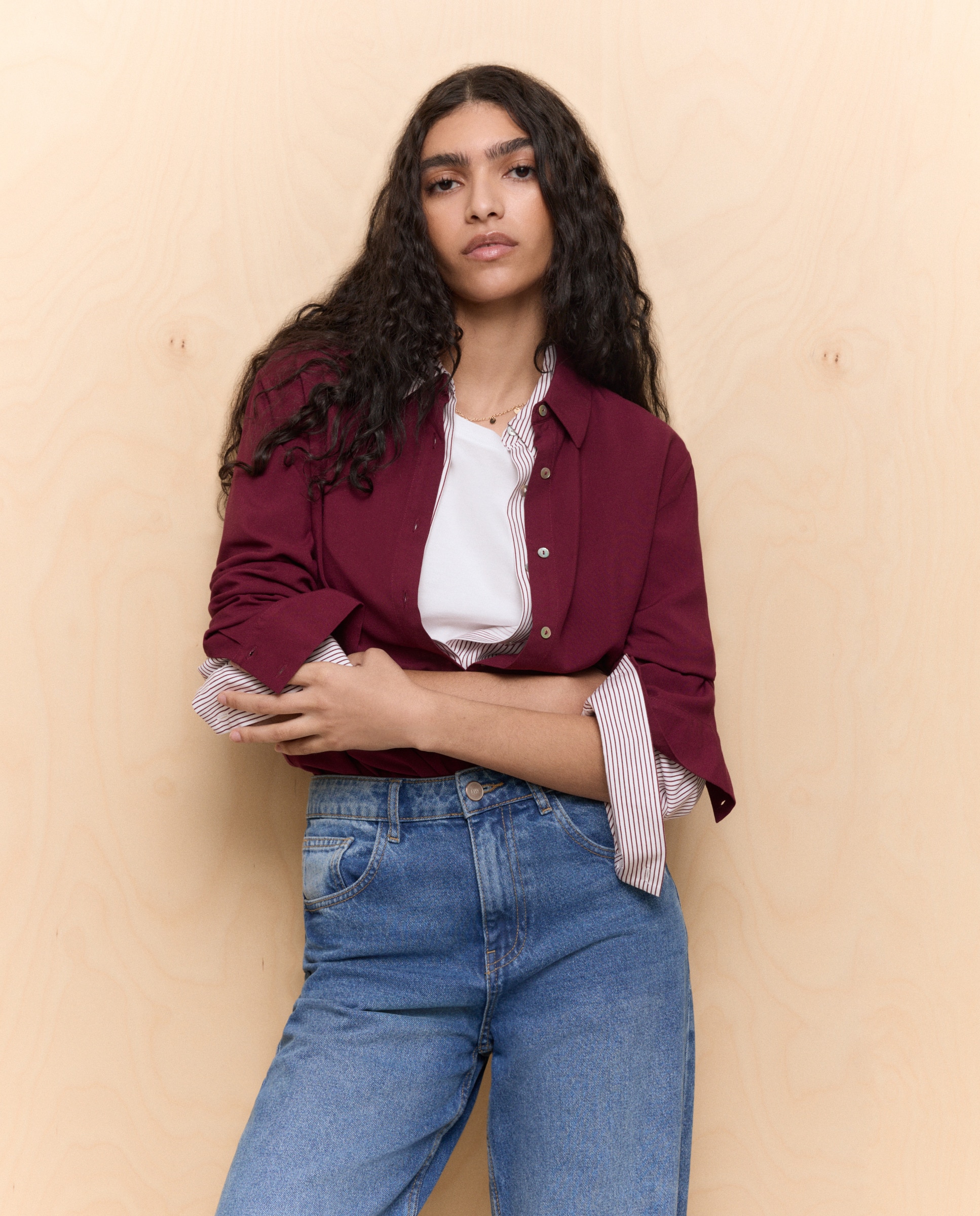 Camisa de Viscose com Manga Comprida Bordeaux-2