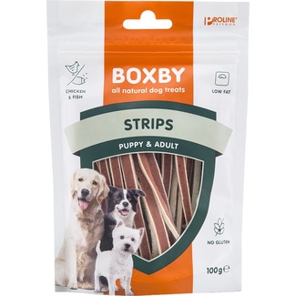 strips para perros de pollo y pescado envase 100 g - Boxby