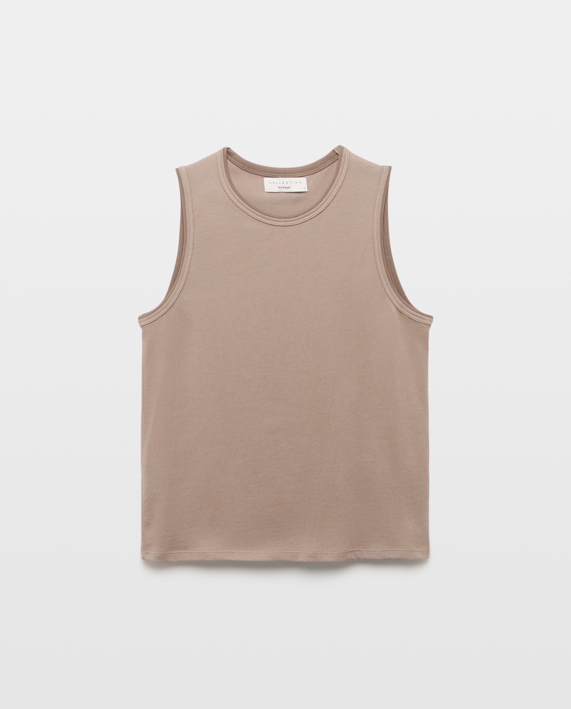 T-shirt sem Mangas com Decote Redondo e Contraste em Vivos Vison Claro-4