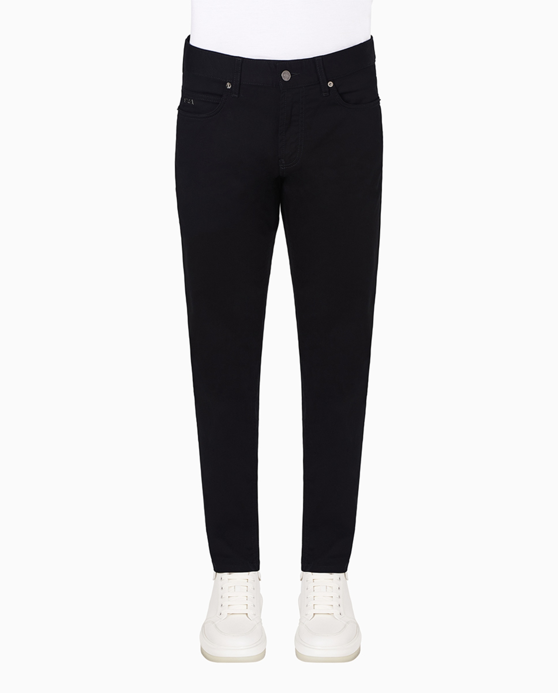 Calças de Cinco Bolsos Regular Fit em Algodão Preto-3