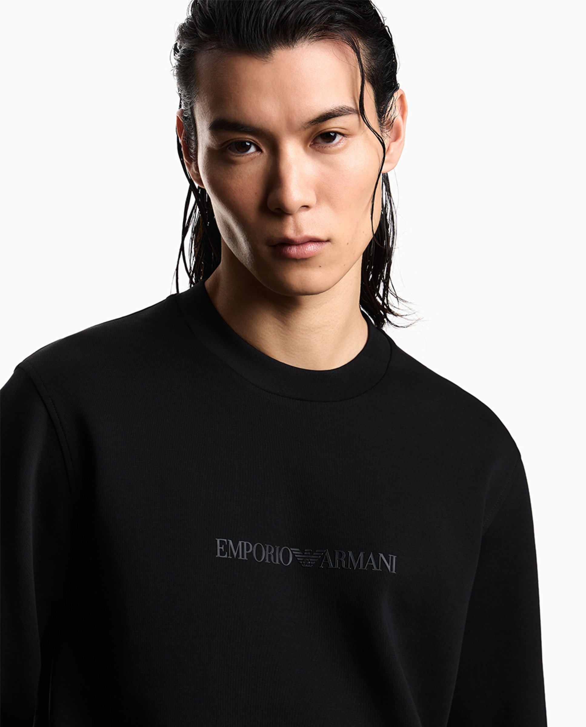 Sweatshirt de Gola Redonda com Logótipo Estampado Preto-3