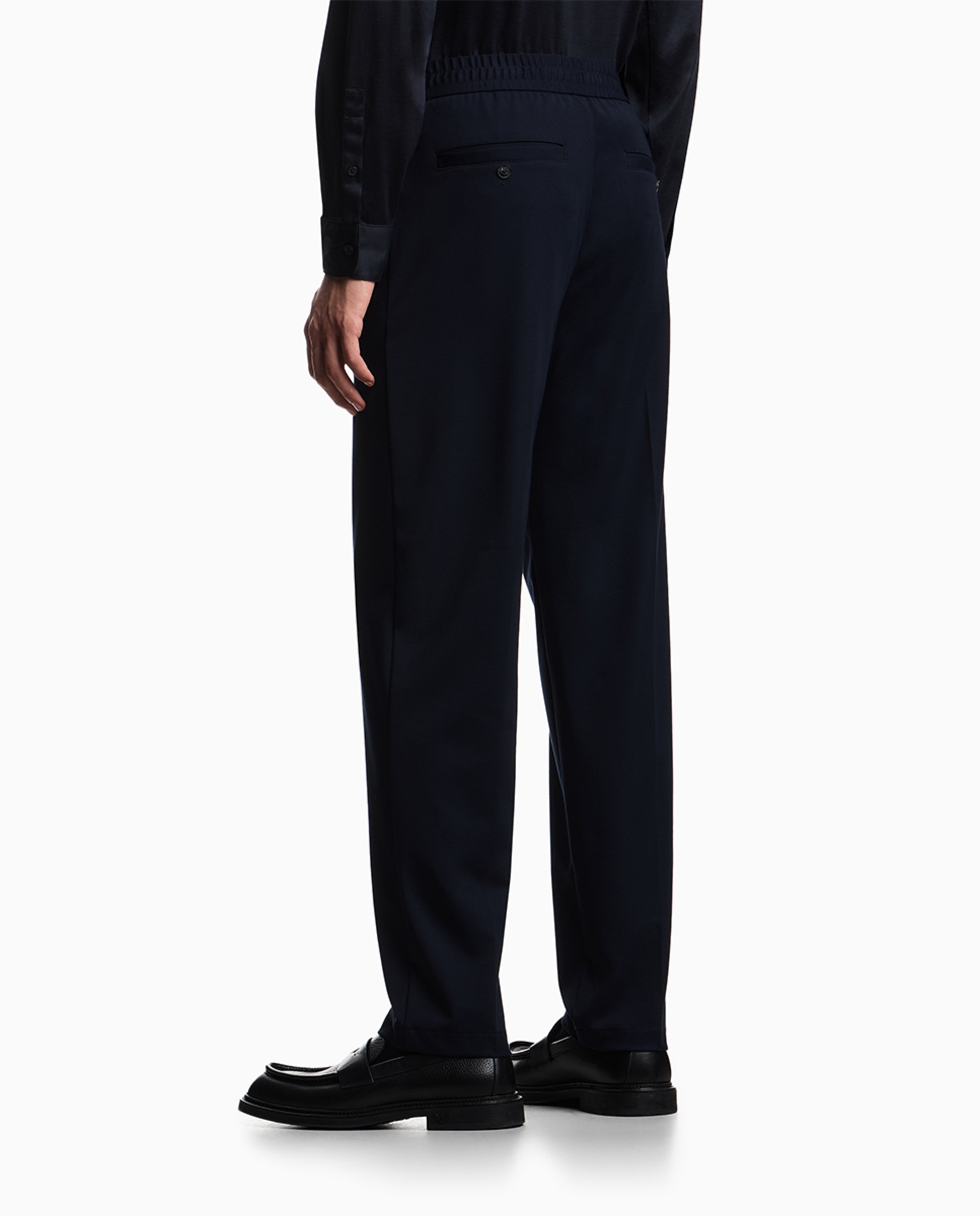 Calças Chino Regular Fit com Cintura Elástica Azul-marinho-3