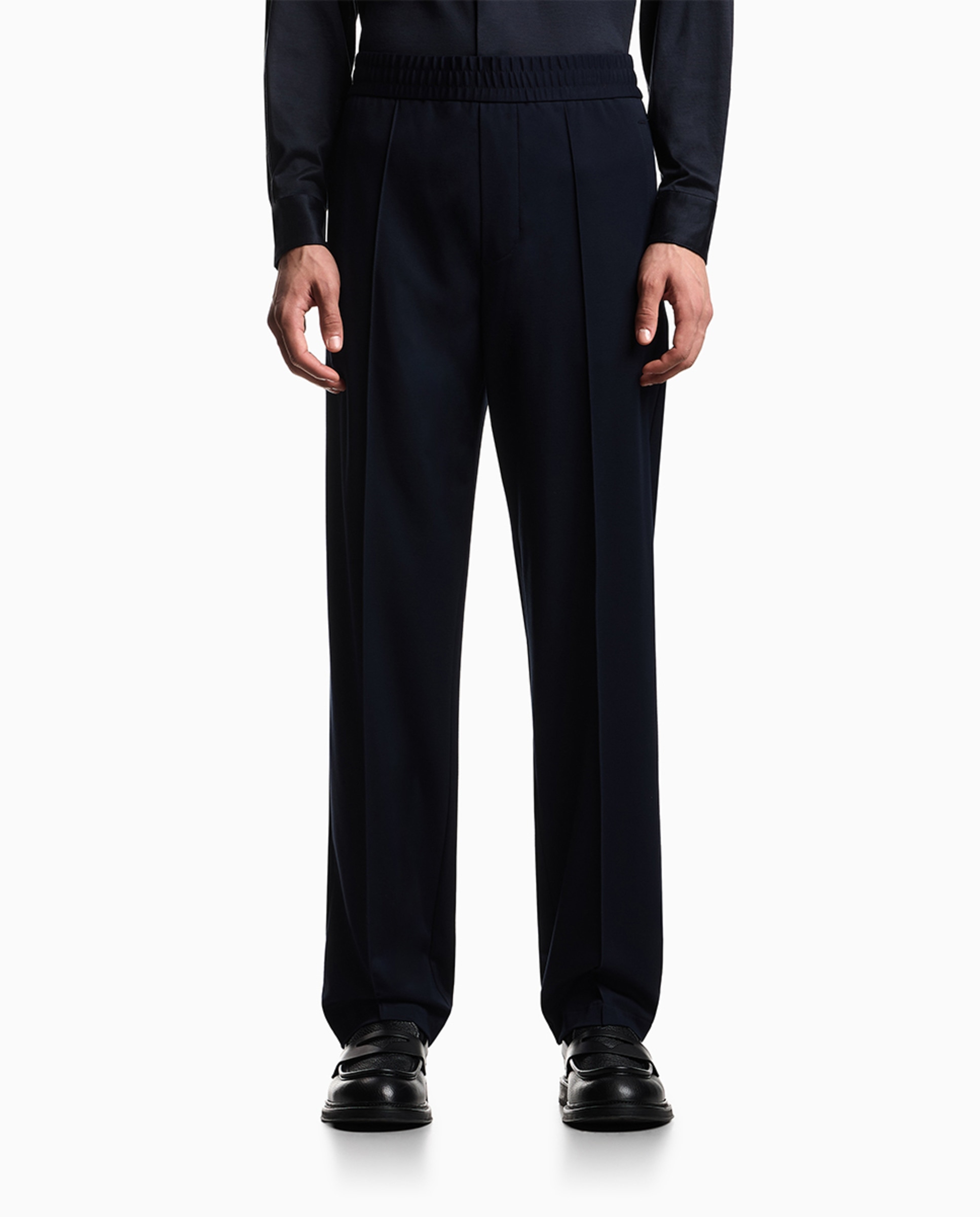 Calças Chino Regular Fit com Cintura Elástica Azul-marinho-2