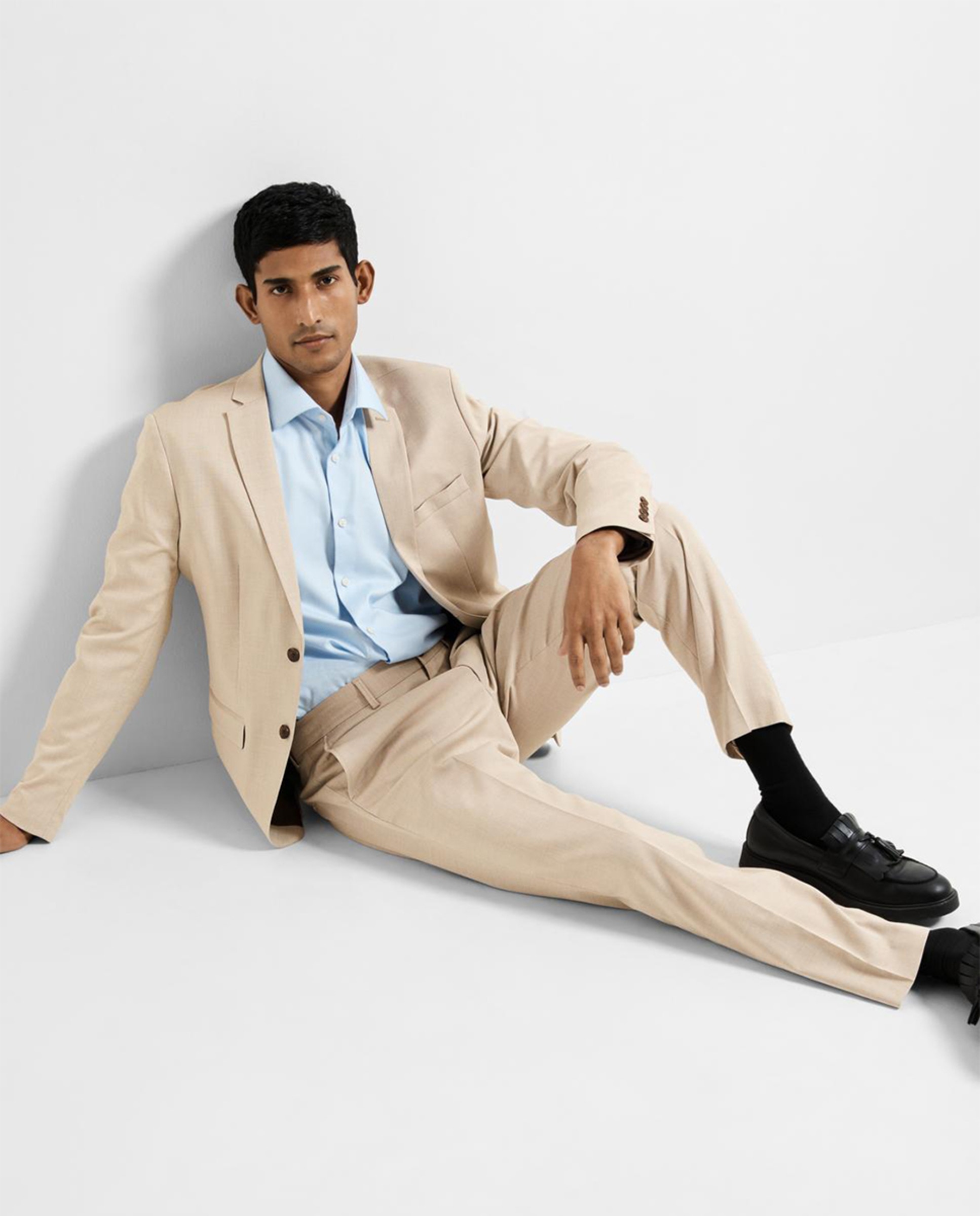 Calças de Fato Slim Fit Bege-3