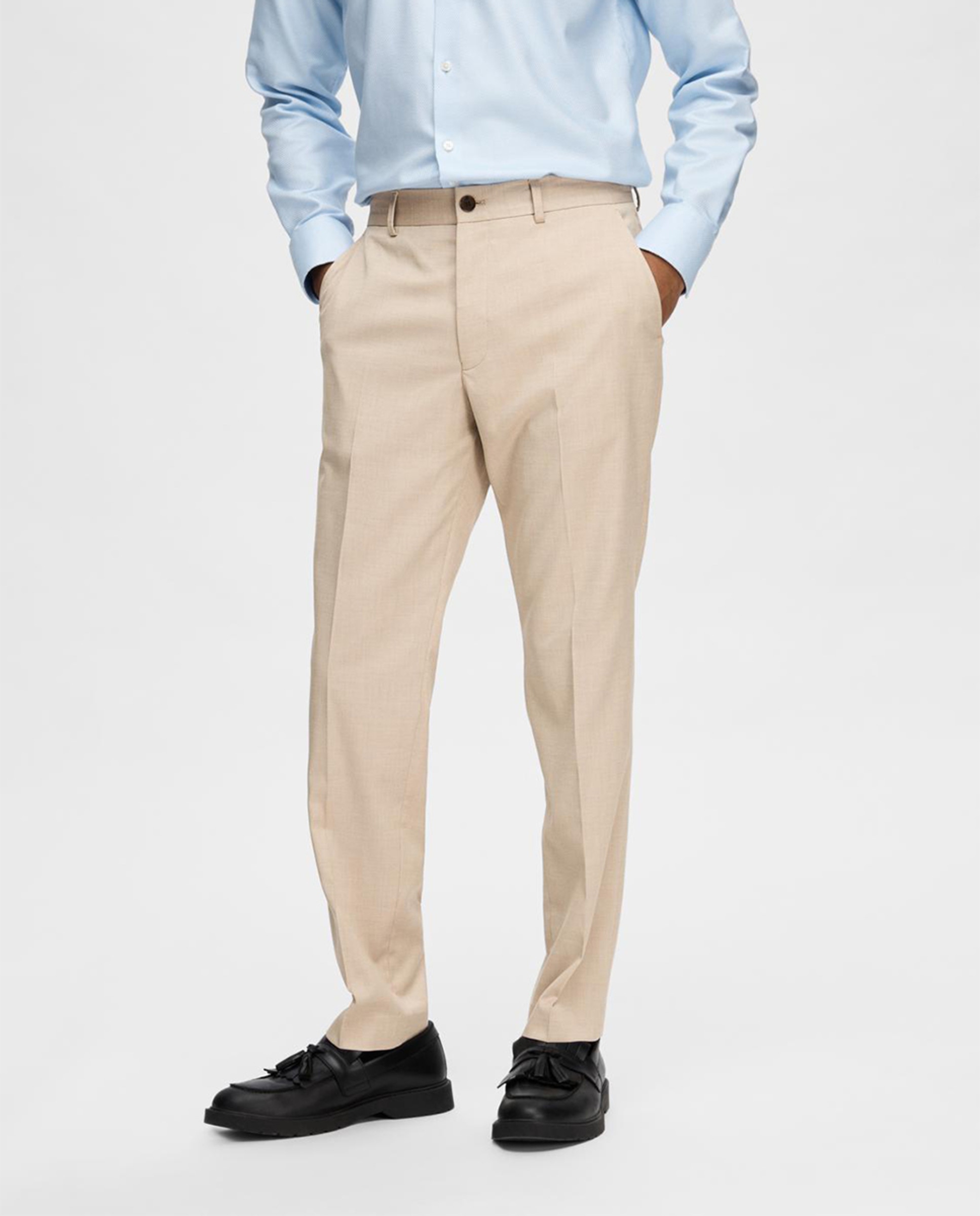 Calças de Fato Slim Fit Bege-2