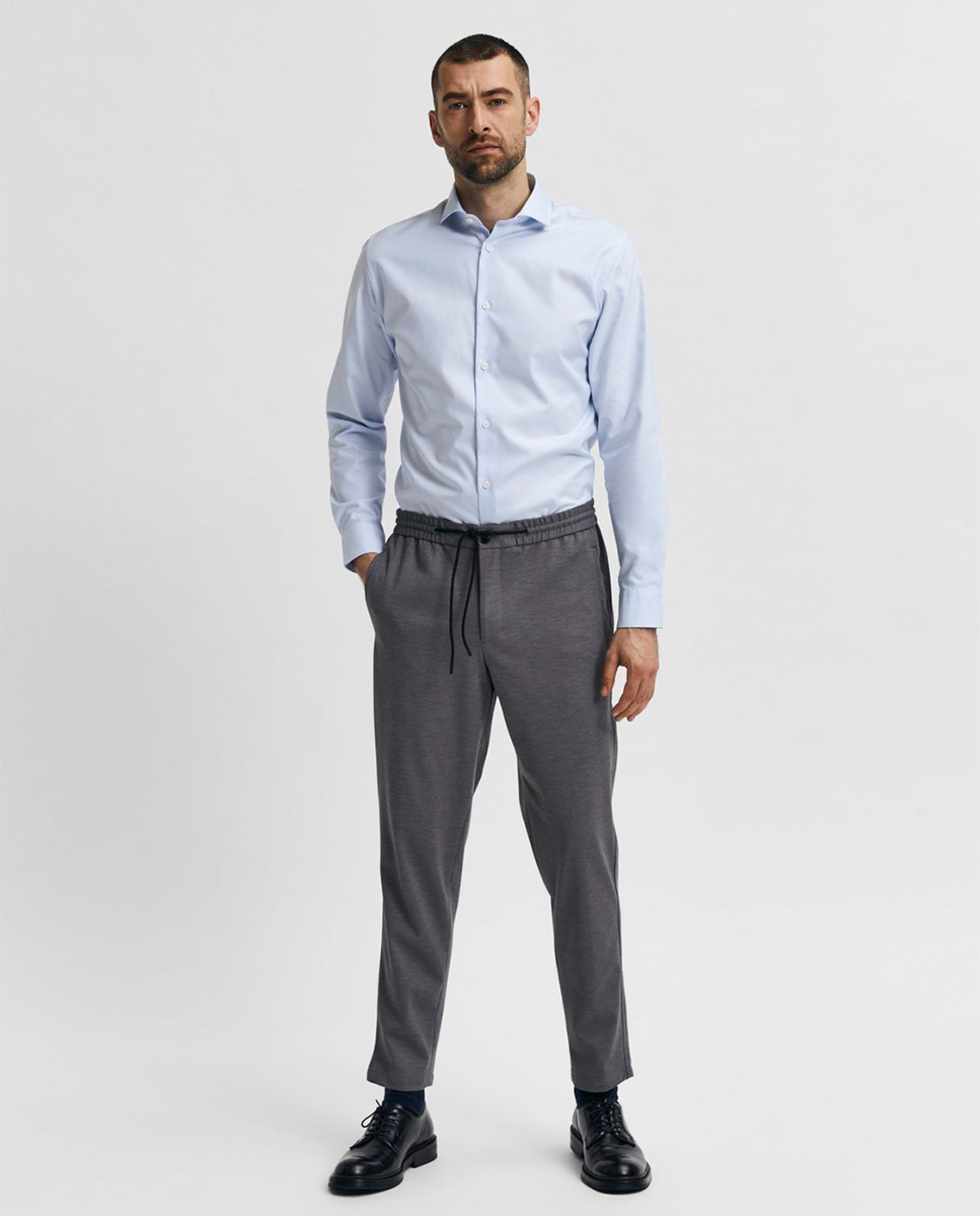 Camisa formal de algodão BCI slim lisa Azul-claro-6