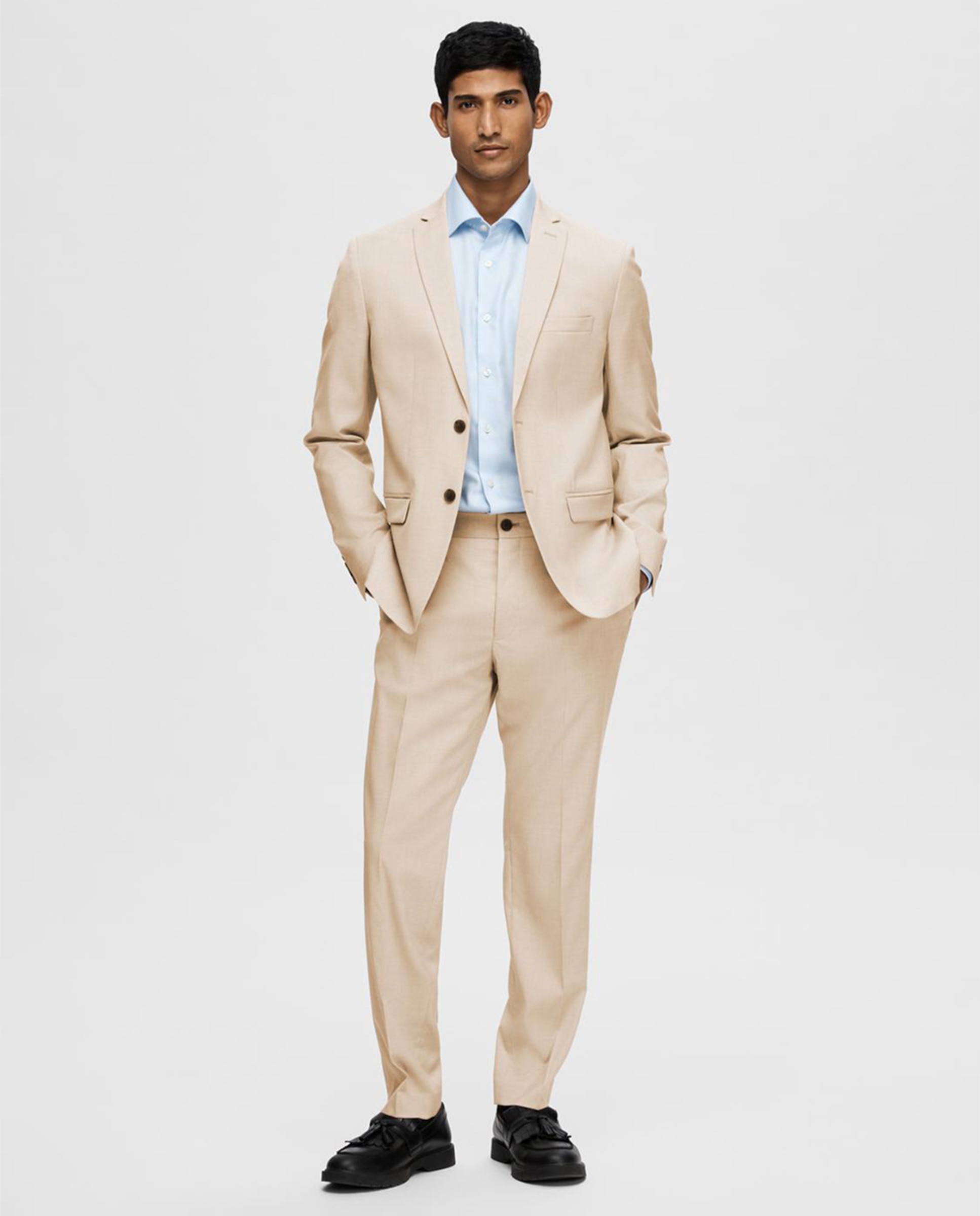 Casaco de Fato Slim Fit Bege-6