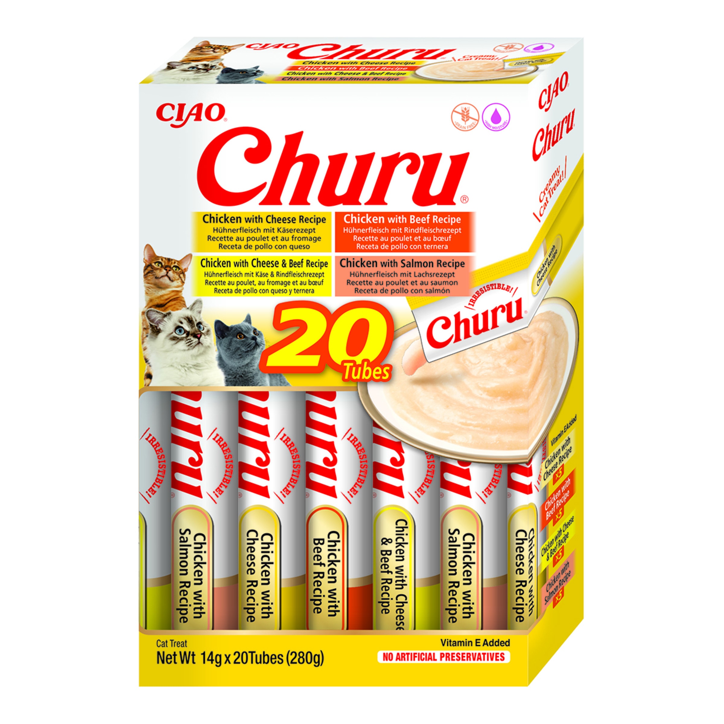 Imagen 0 de Snack para gatos adultos Churu variedades de pollo y ternera 20 x 14 g