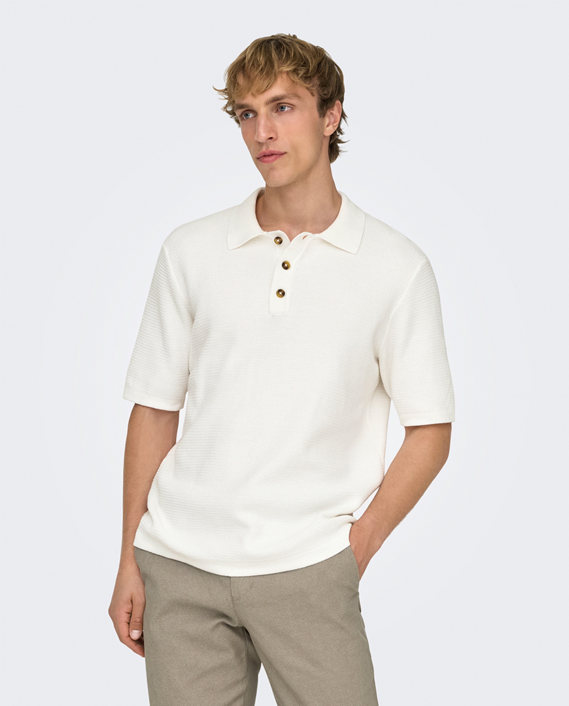 Polo de Malha Regular Fit com Manga Curta Branco-1