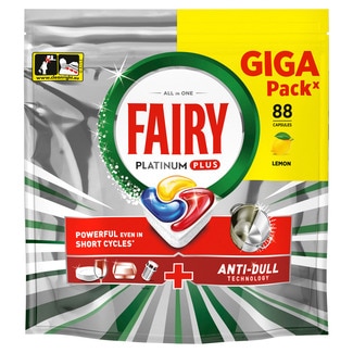 Detergente para Máquina de Loiça Plus Limão Platinum embalagem 88 doses - Fairy