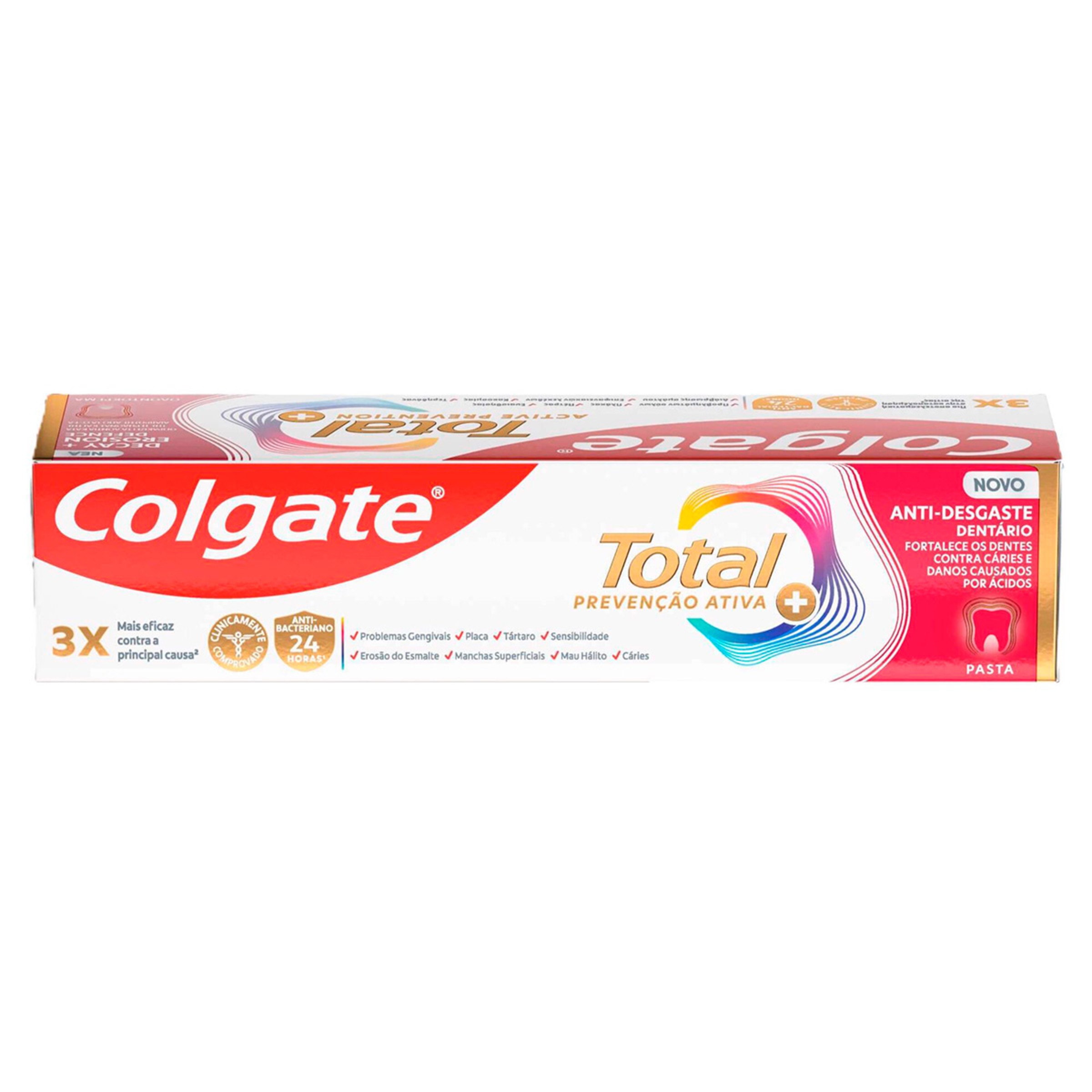 Pasta de Dentes Prevenção Ativa Anti-Desgaste Dentário Colgate Total embalagem 75 ml