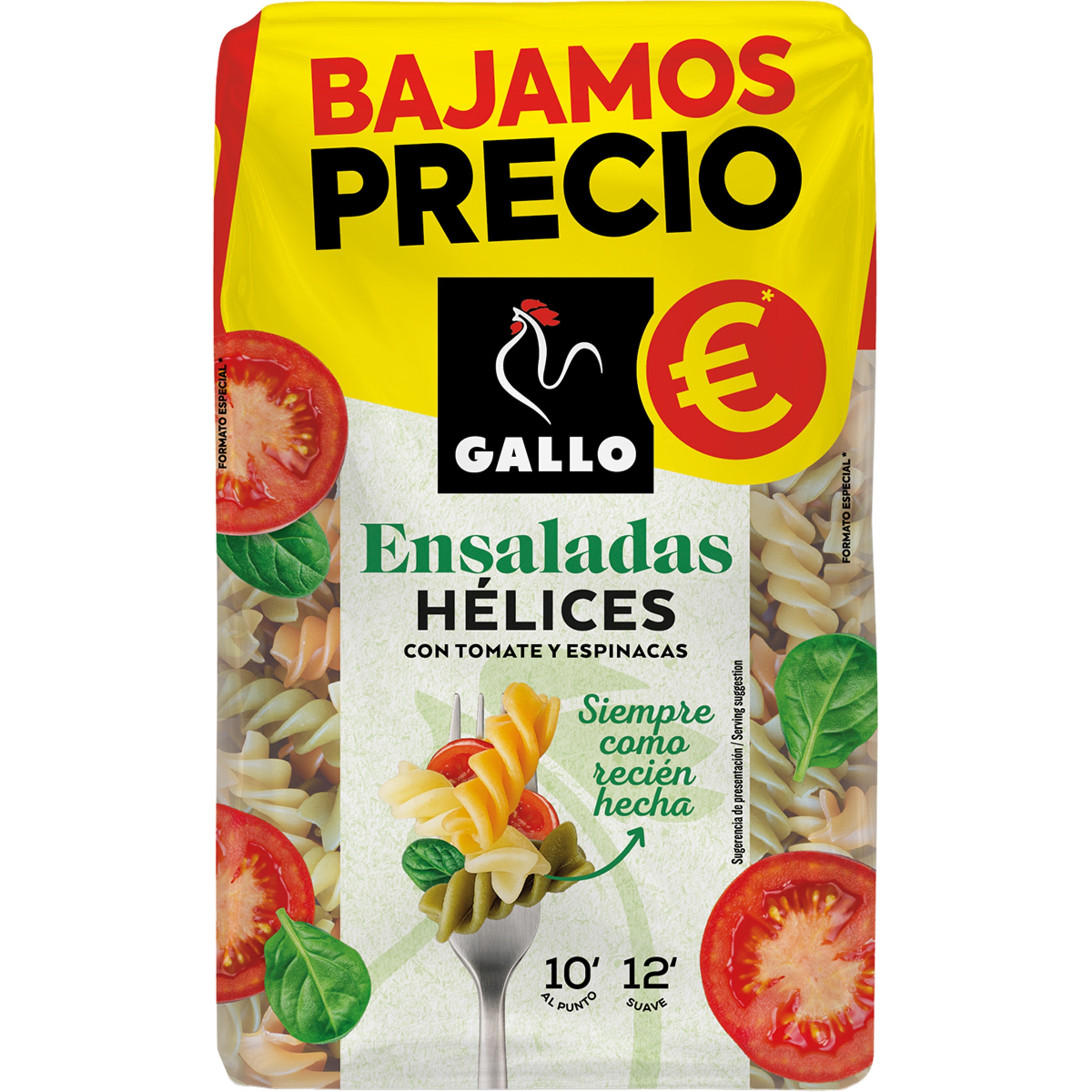 Ensaladas hélices con tomate y espinacas paquete 400 g
