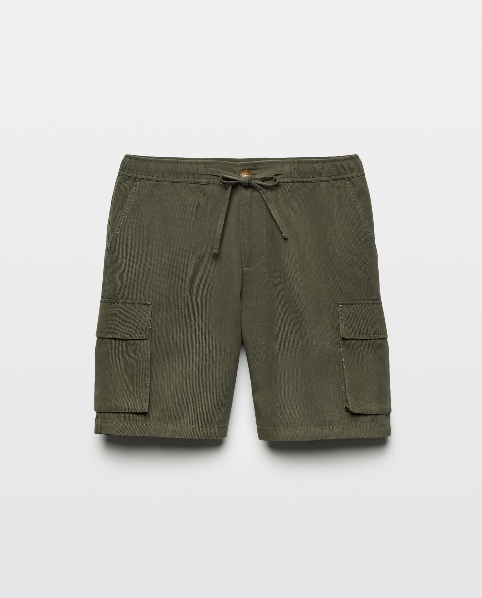 Bermuda hombre cargo con lino 530 Verde oscuro-4