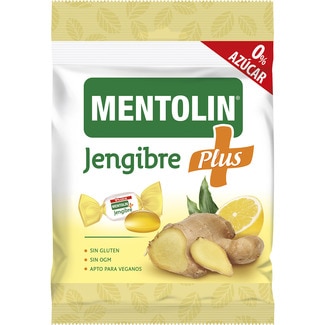 caramelos duros Plus de jengibre sin gluten 0% azúcar apto para veganos bolsa 90 g - Mentolin