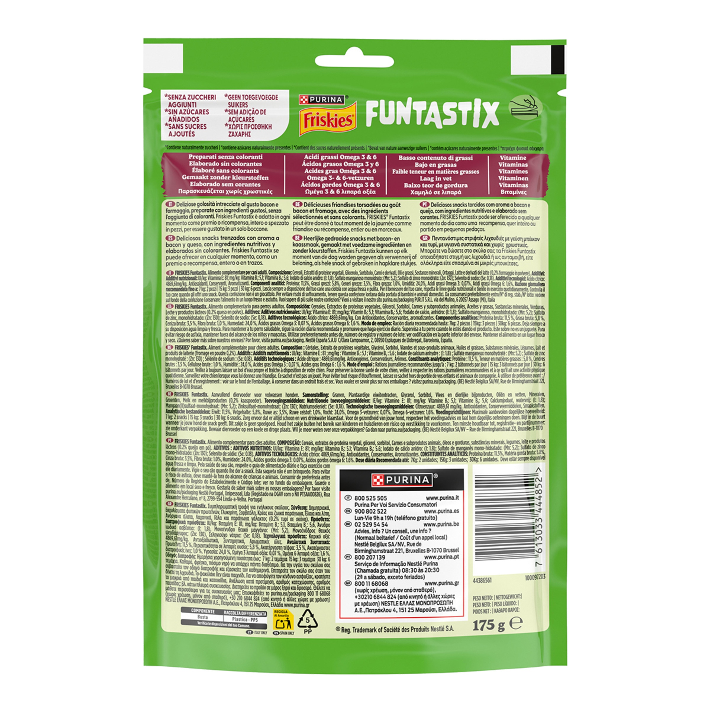 Barritas para perros adultos Friskies Funtastix queso y bacon 175 g 2