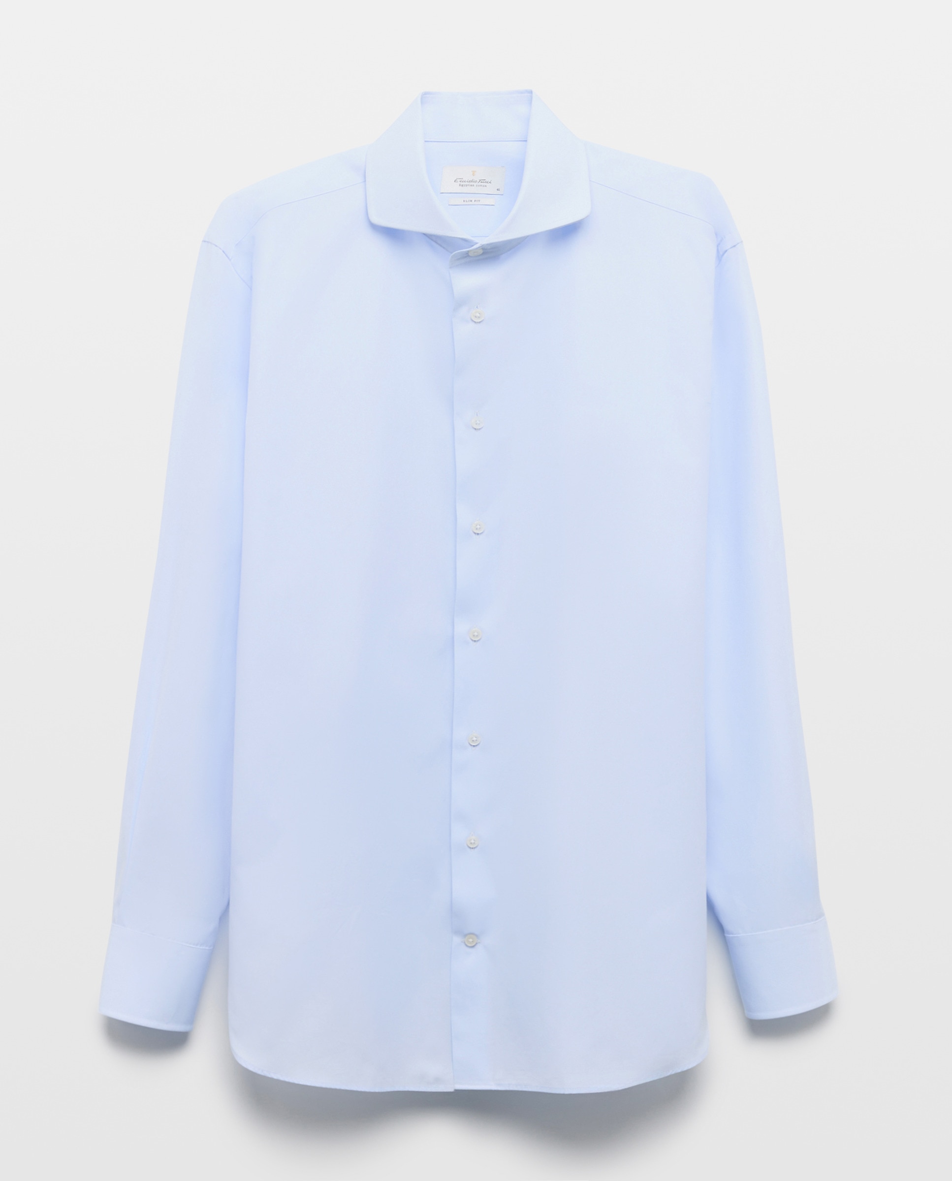 Camisa Clássica de Algodão Egípcio Slim Fit com Manga Comprida Azul-5