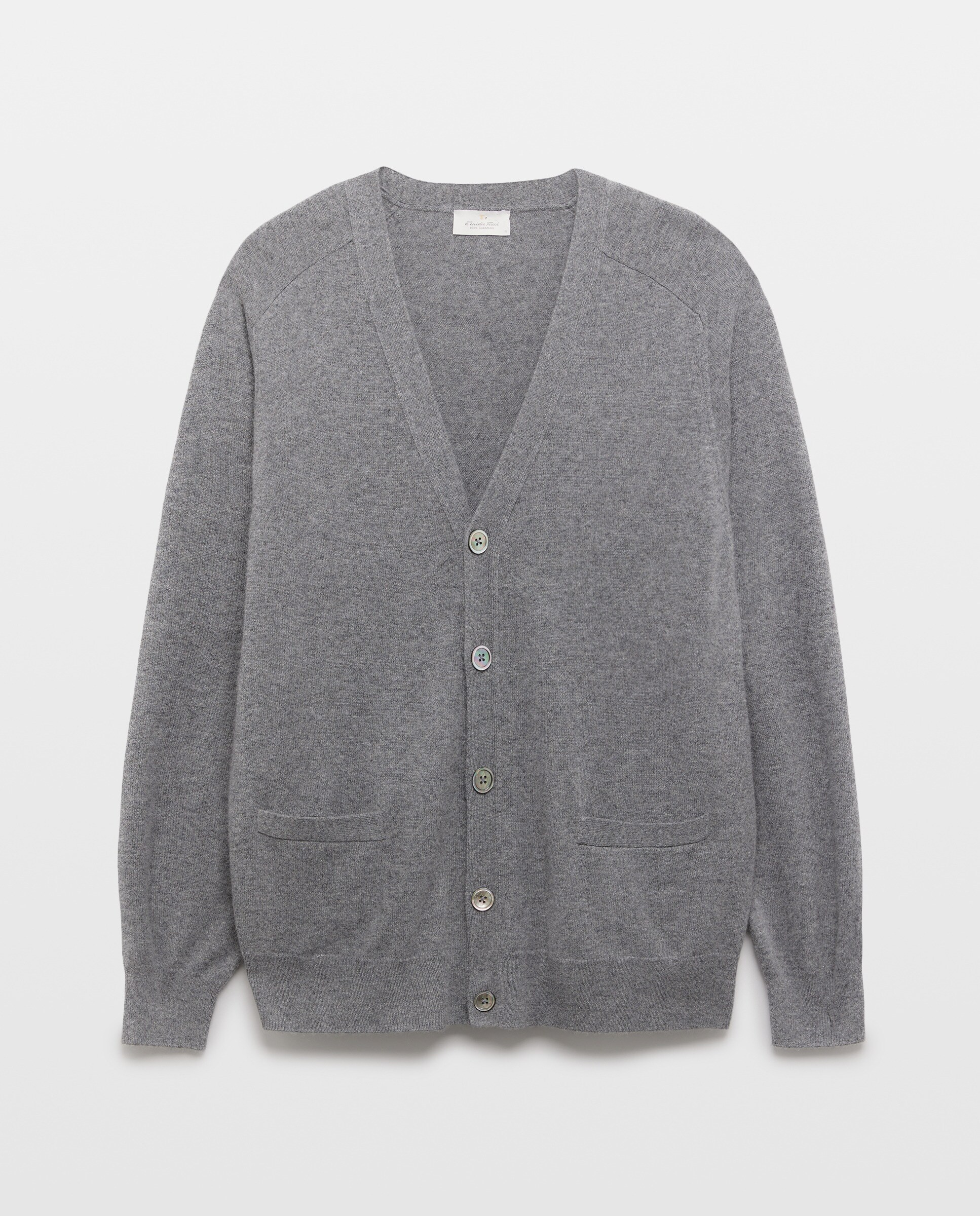 Cardigan Liso de Caxemira com Botões 820 Cinzento Médio-4