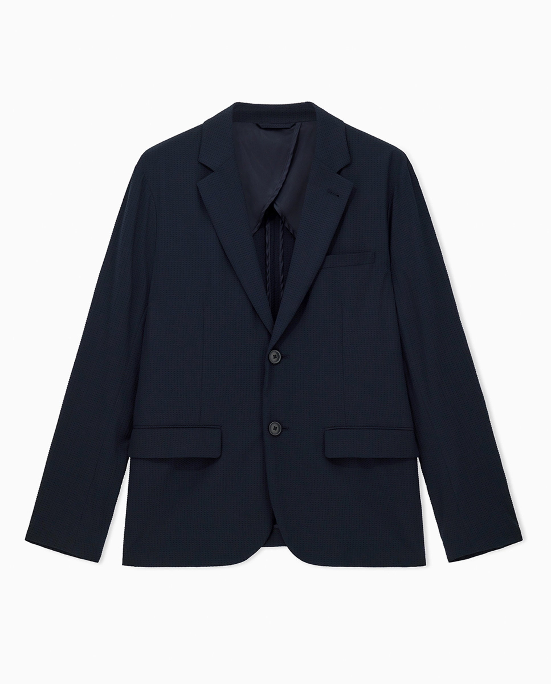 Casaco Regular Fit em Seersucker Elástico Azul-marinho-5